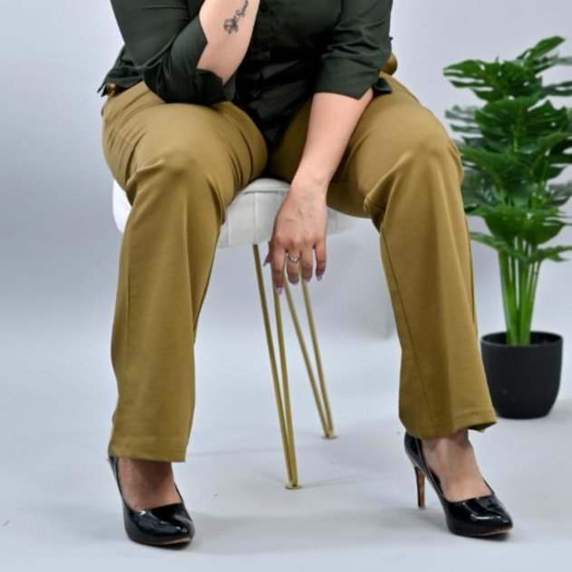 Henna plus size stretchable biowash USA HQcotton bootcut flare pants with superior elastic belt. - Milano plus size bootcut flare pants