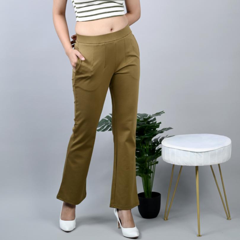 Henna stretchable biowash cotton bootcut flare pants with superior elastic belt. - Milano bootcut flare pants