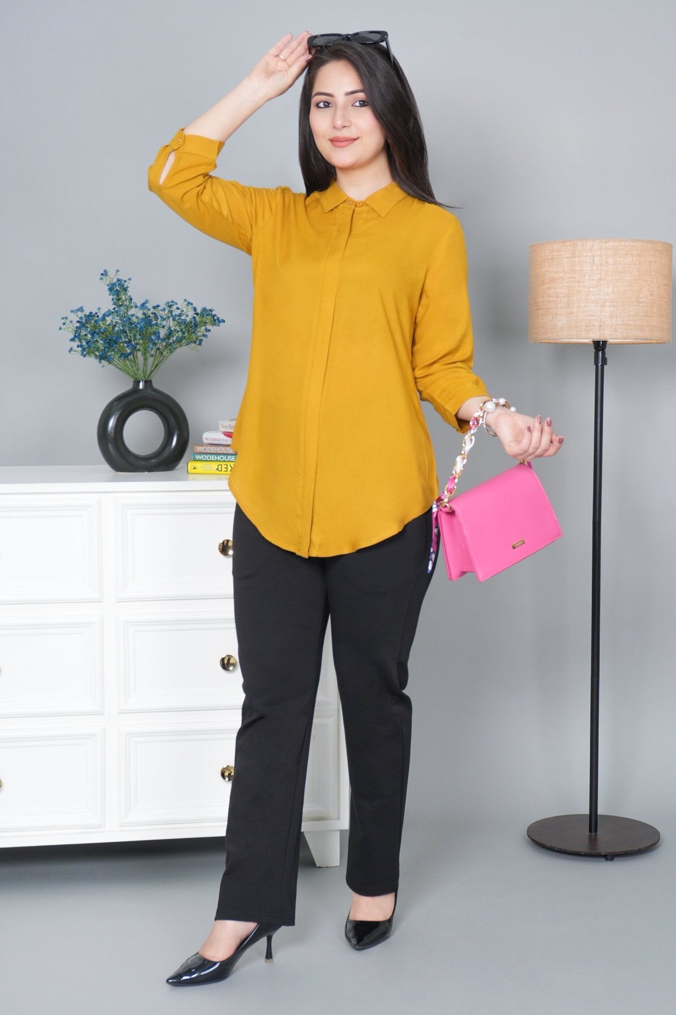 Honey mustard long hemline shirt [ 100% Rayon, Liva Certified ] - Long hemline shirt