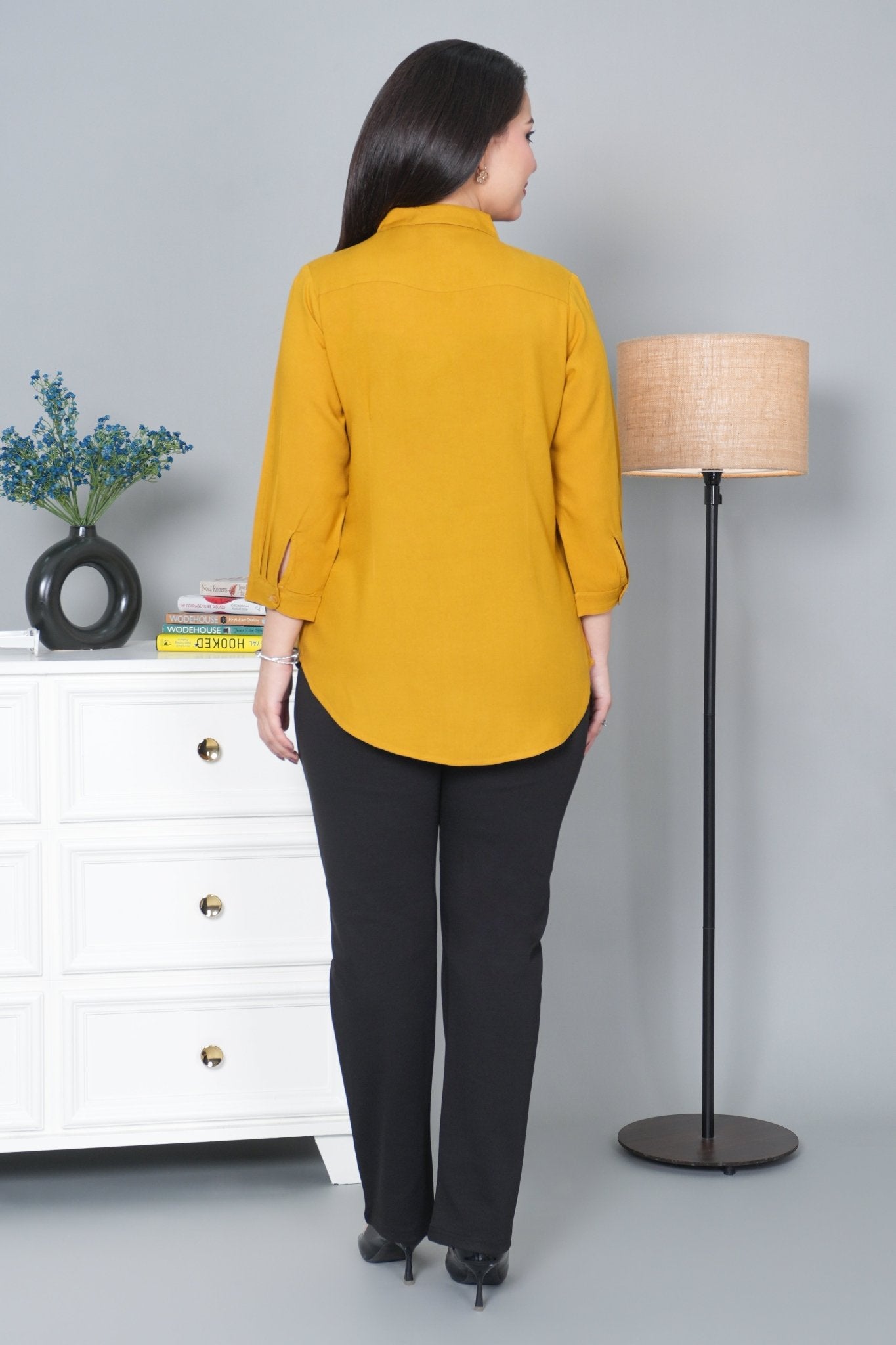 Honey mustard long hemline shirt [ 100% Rayon, Liva Certified ] - Long hemline shirt
