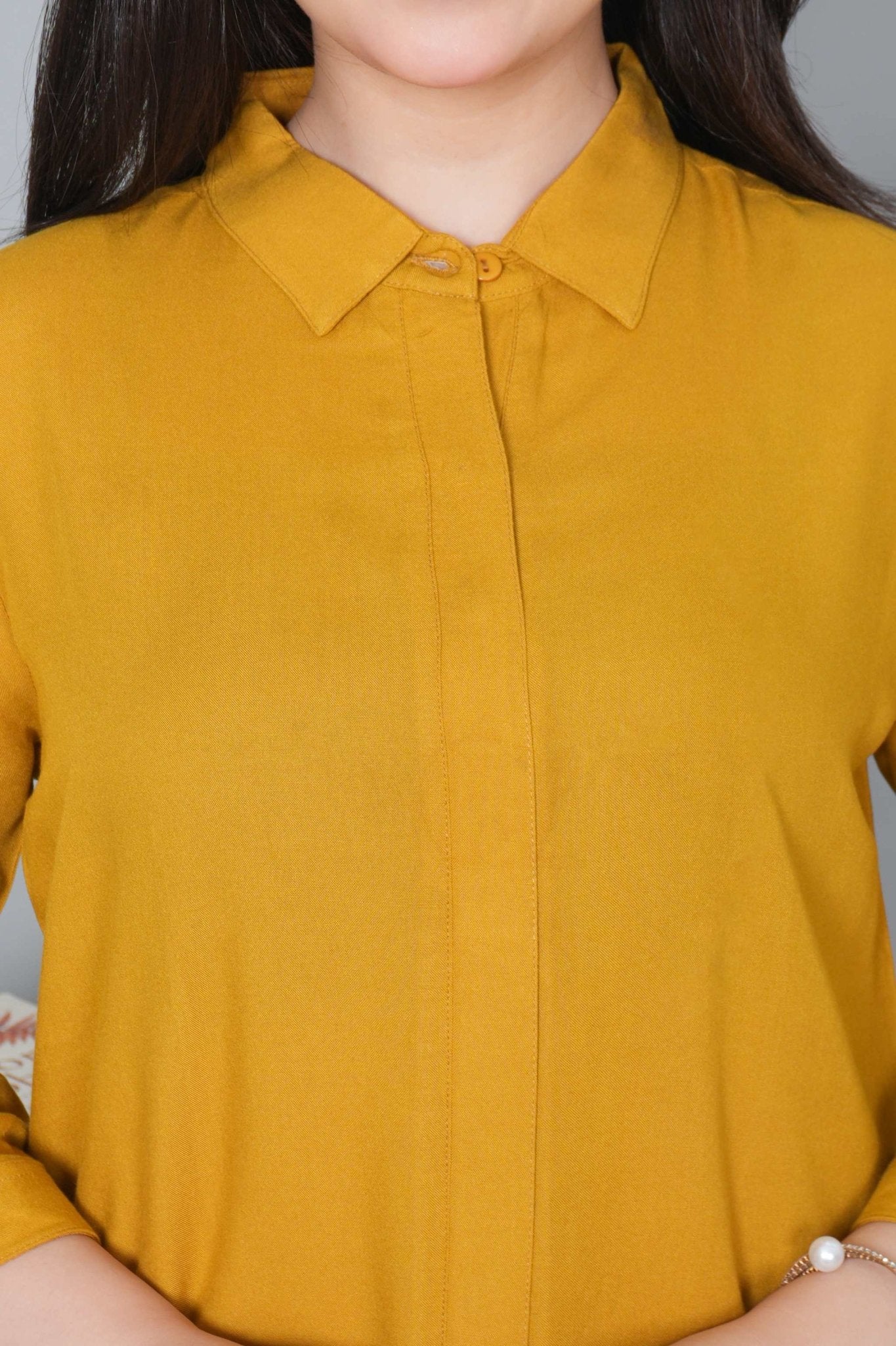 Honey mustard long hemline shirt [ 100% Rayon, Liva Certified ] - Long hemline shirt