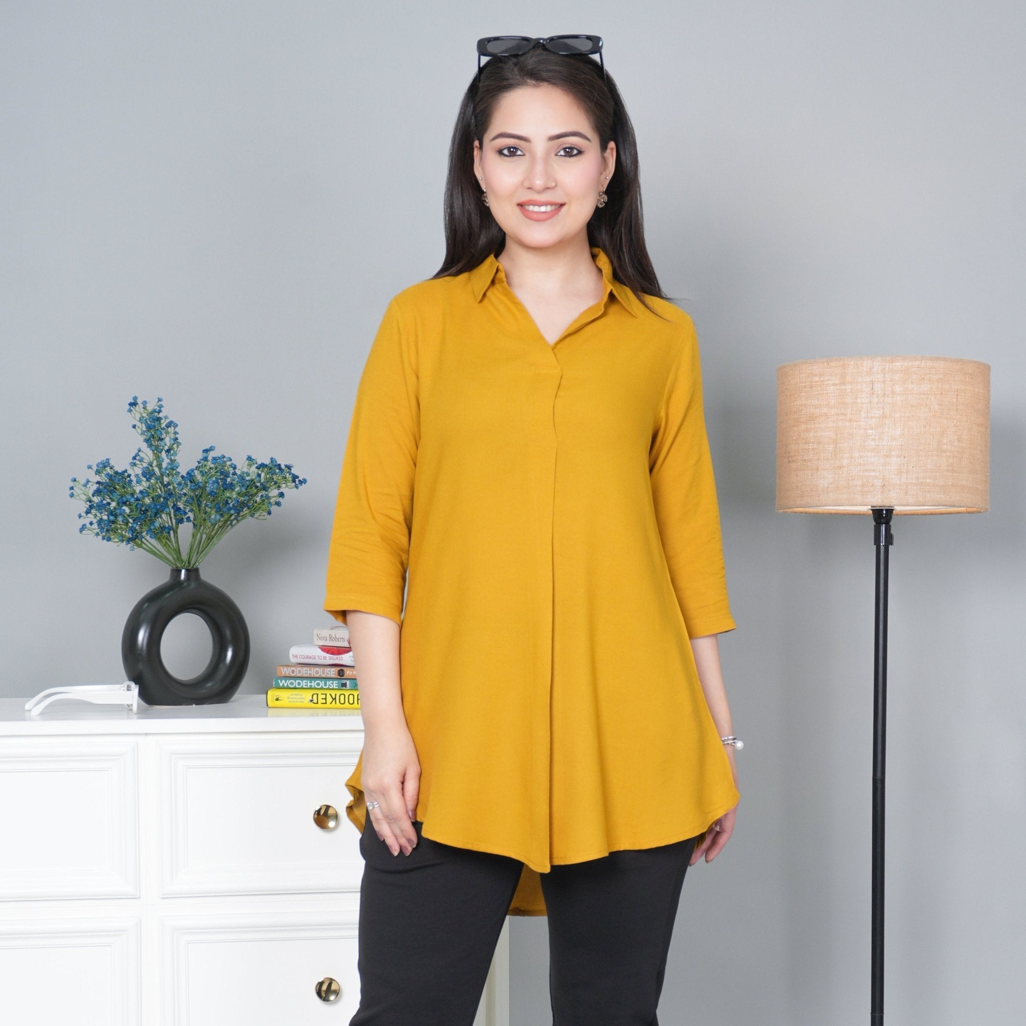 Honey mustard rayon flare top [ 100% Rayon, Liva Certified ] - Rayon flare top