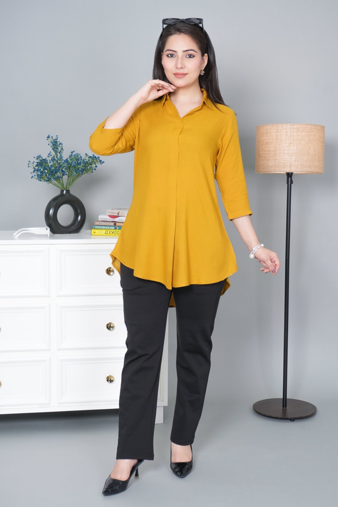 Honey mustard rayon flare top [ 100% Rayon, Liva Certified ] - Rayon flare top