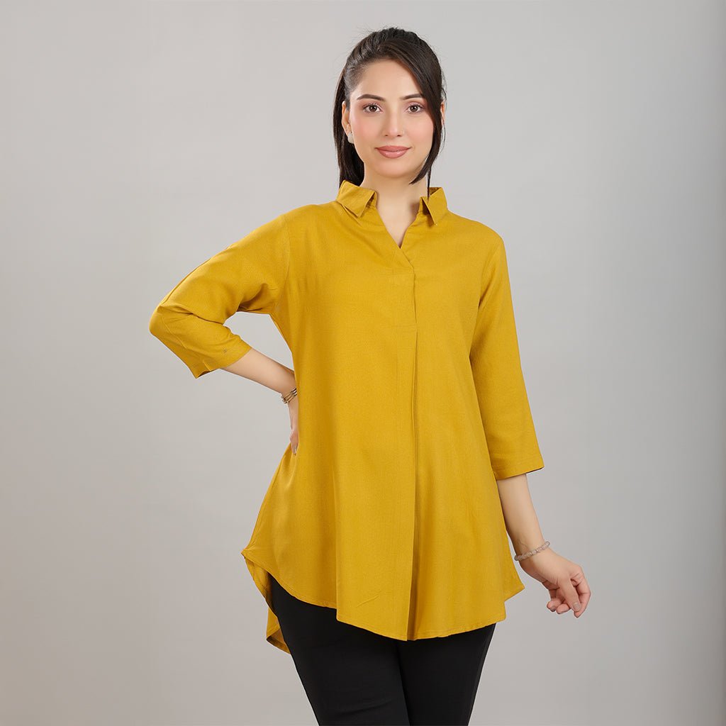 Honey mustard rayon flare top [ 100% Rayon, Liva Certified ] -Rayon flare top