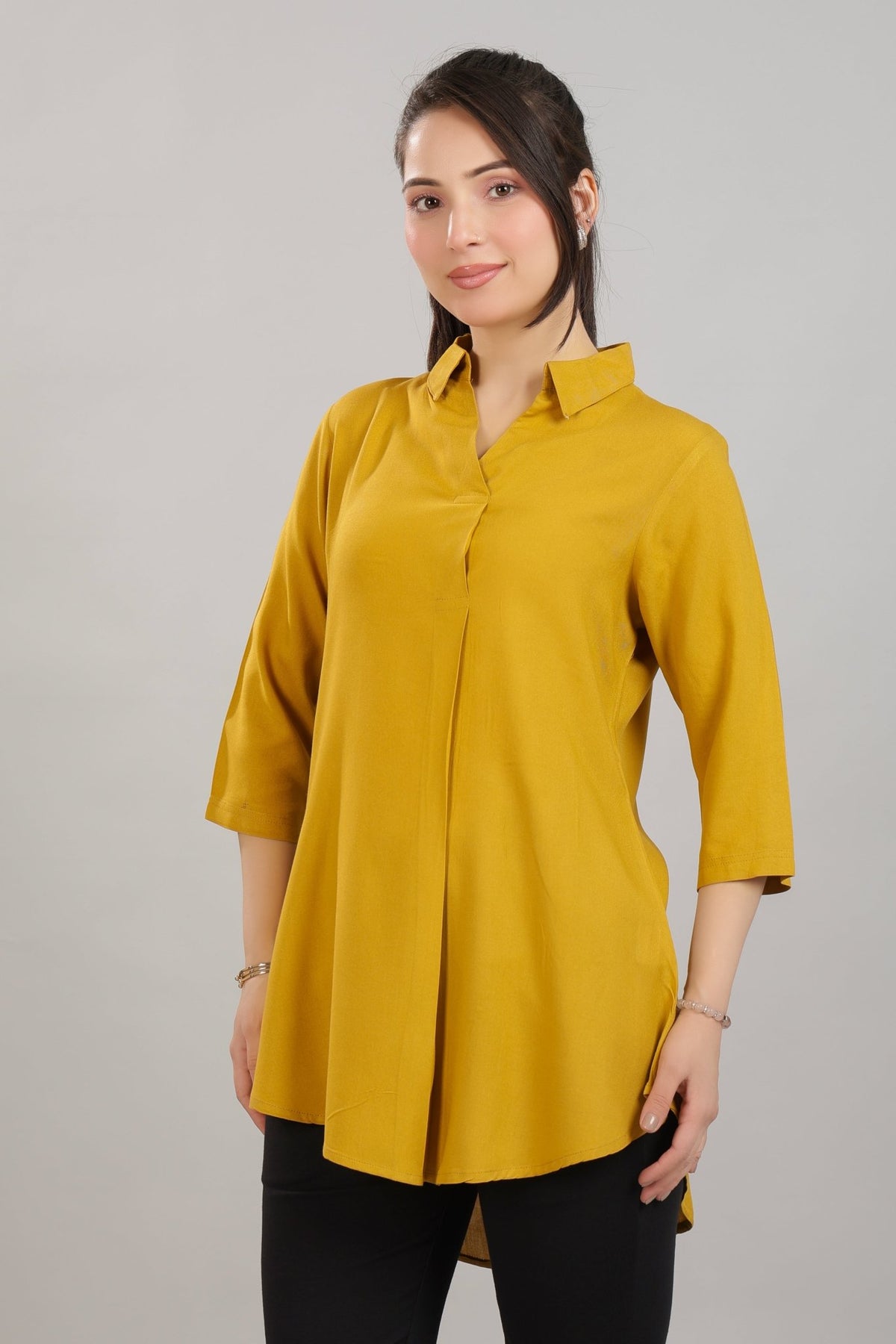 Honey mustard rayon flare top [ 100% Rayon, Liva Certified ] -Rayon flare top