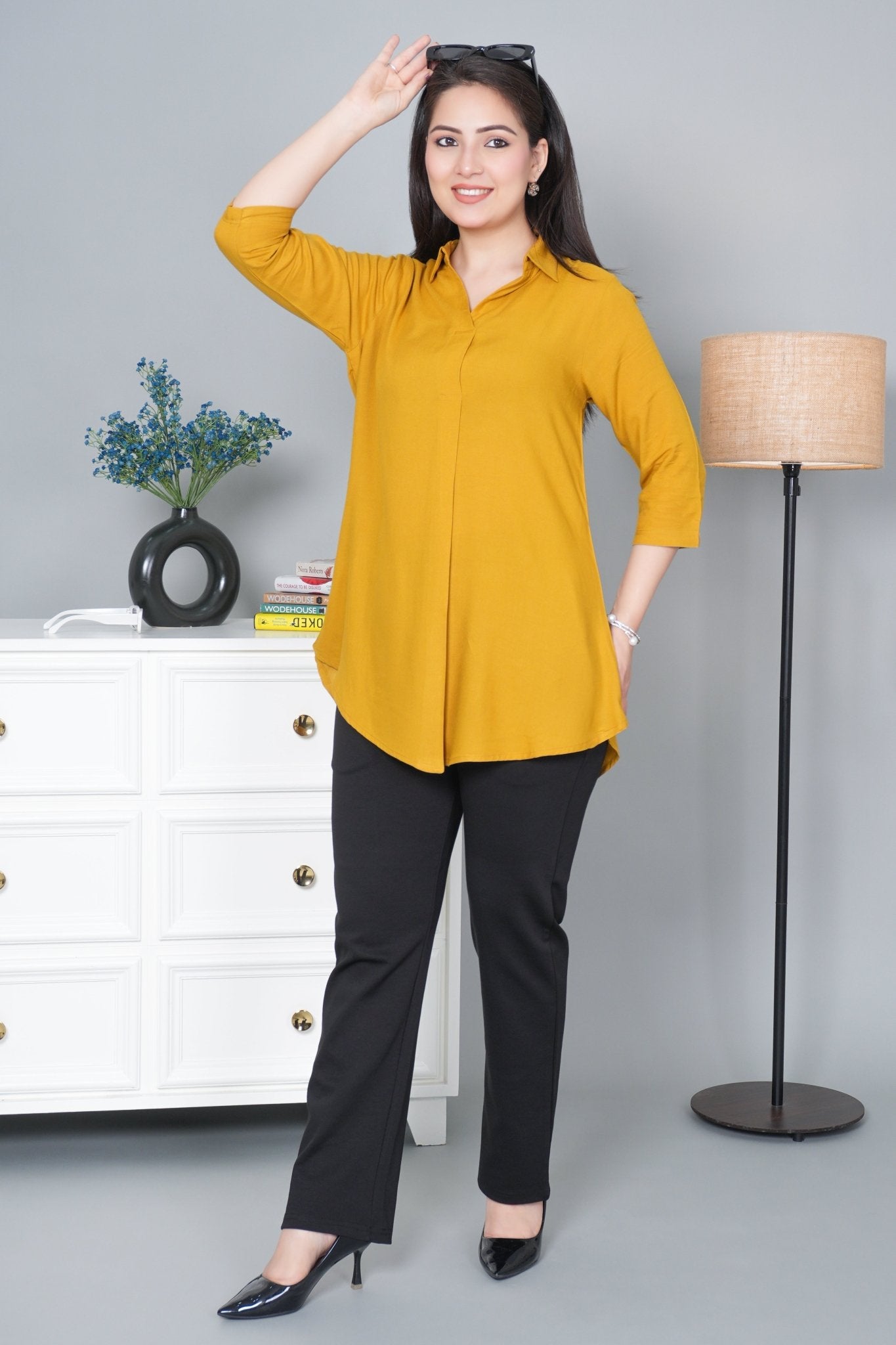 Honey mustard rayon flare top [ 100% Rayon, Liva Certified ] - Rayon flare top