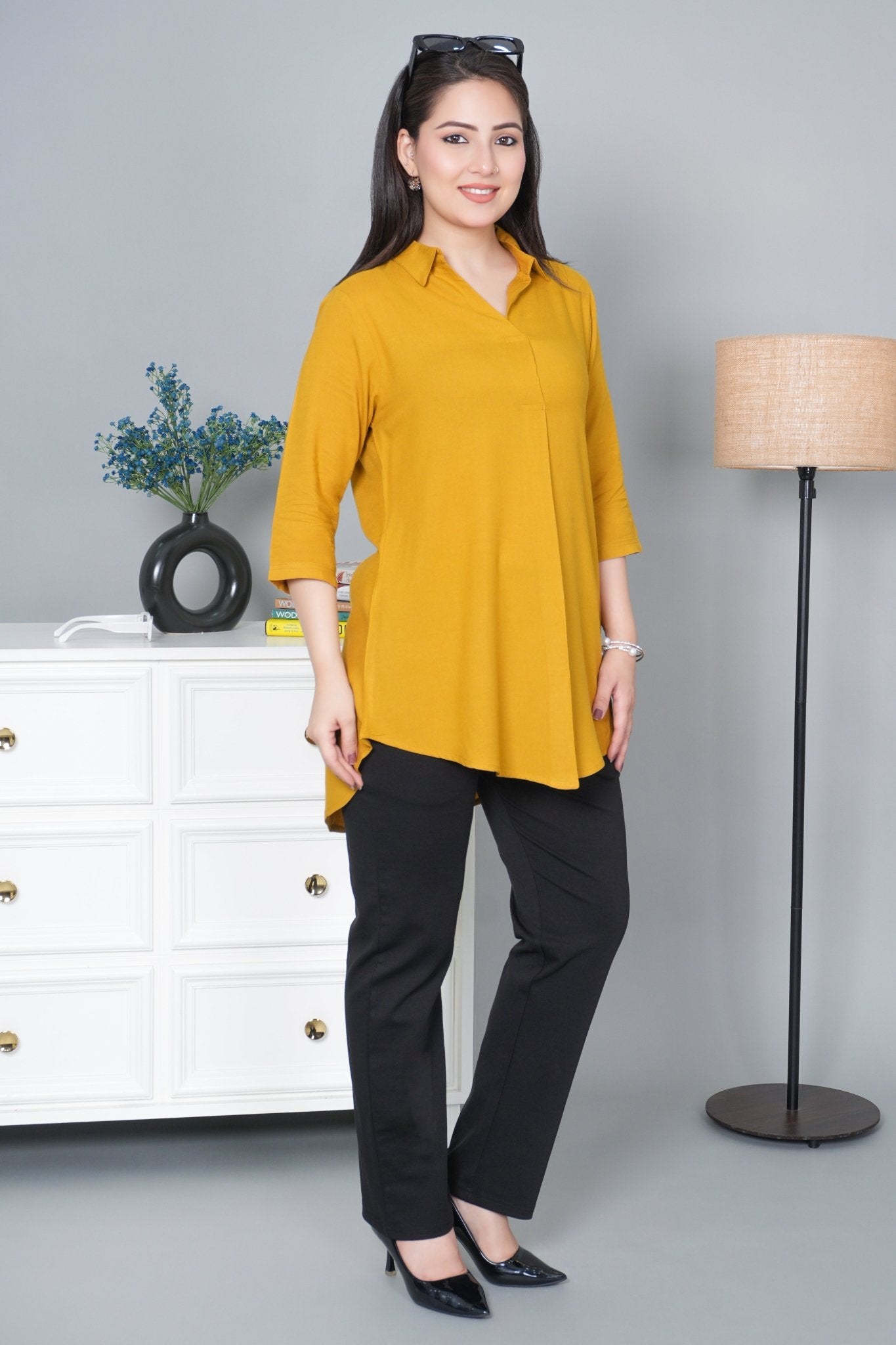 Honey mustard rayon flare top [ 100% Rayon, Liva Certified ] - Rayon flare top
