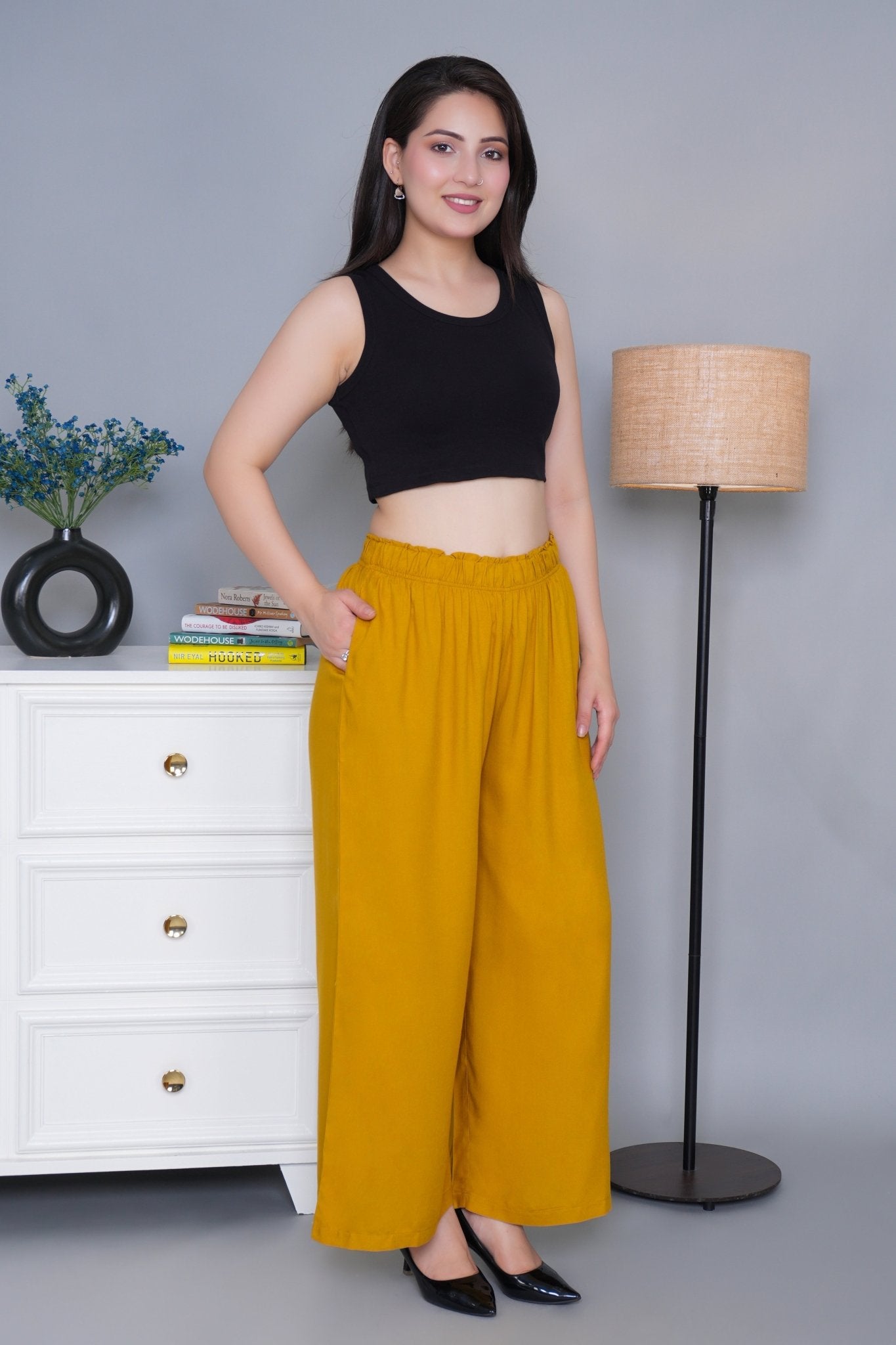 Honey mustard rayon palazzo [ 100% Rayon, Liva Certified ] - Palazzo