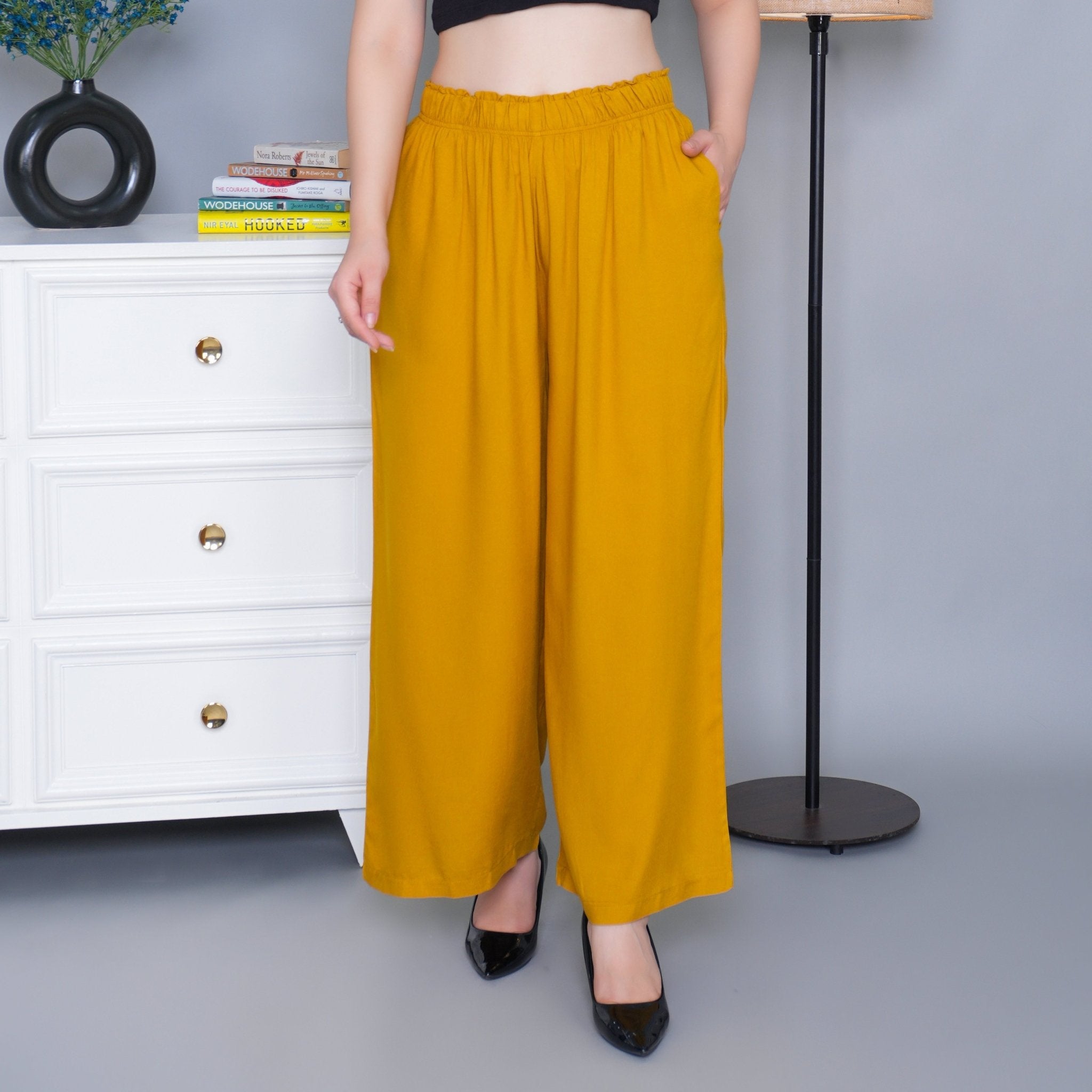 Honey mustard rayon palazzo [ 100% Rayon, Liva Certified ] - Palazzo