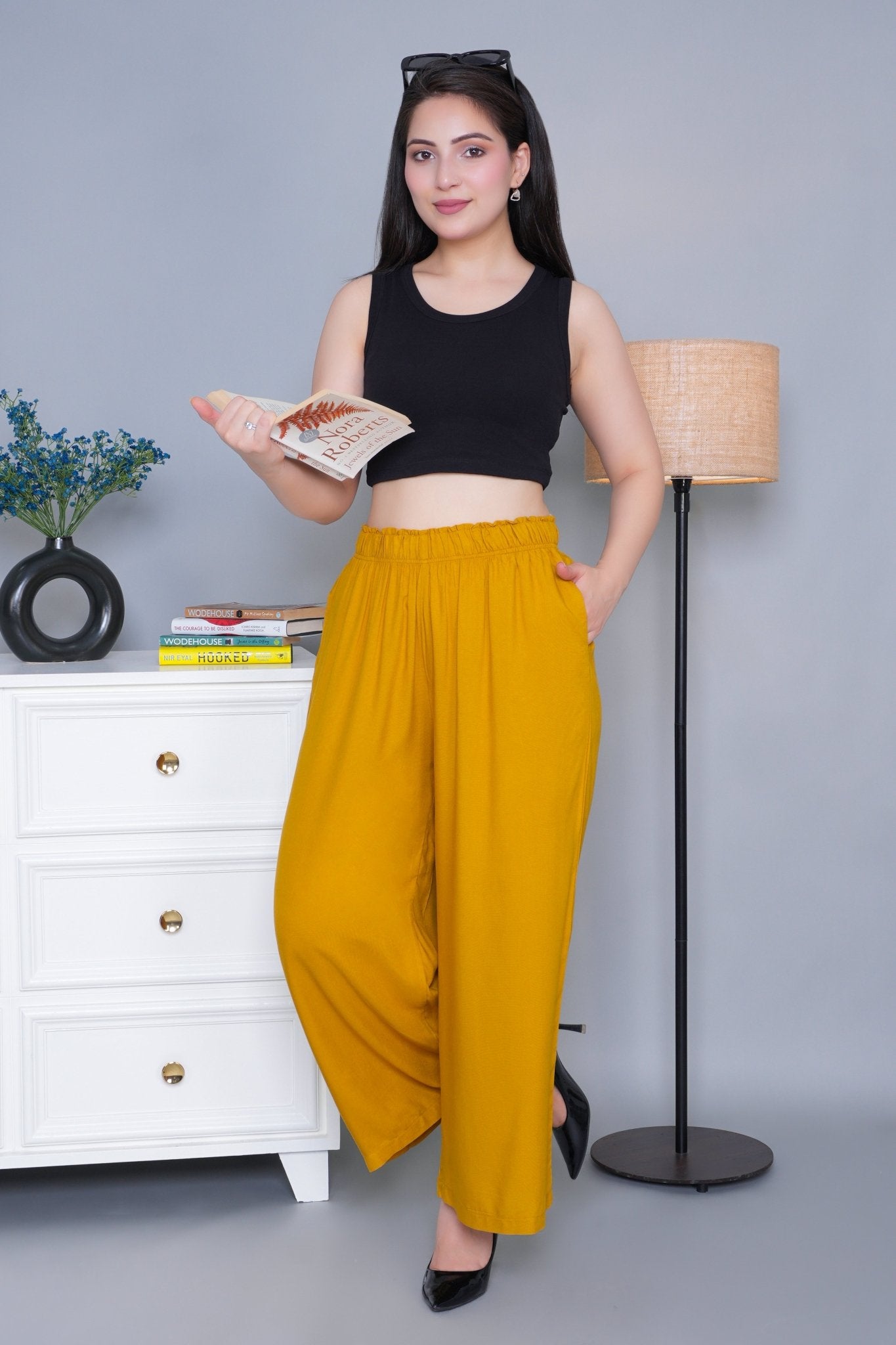 Honey mustard rayon palazzo [ 100% Rayon, Liva Certified ] - Palazzo