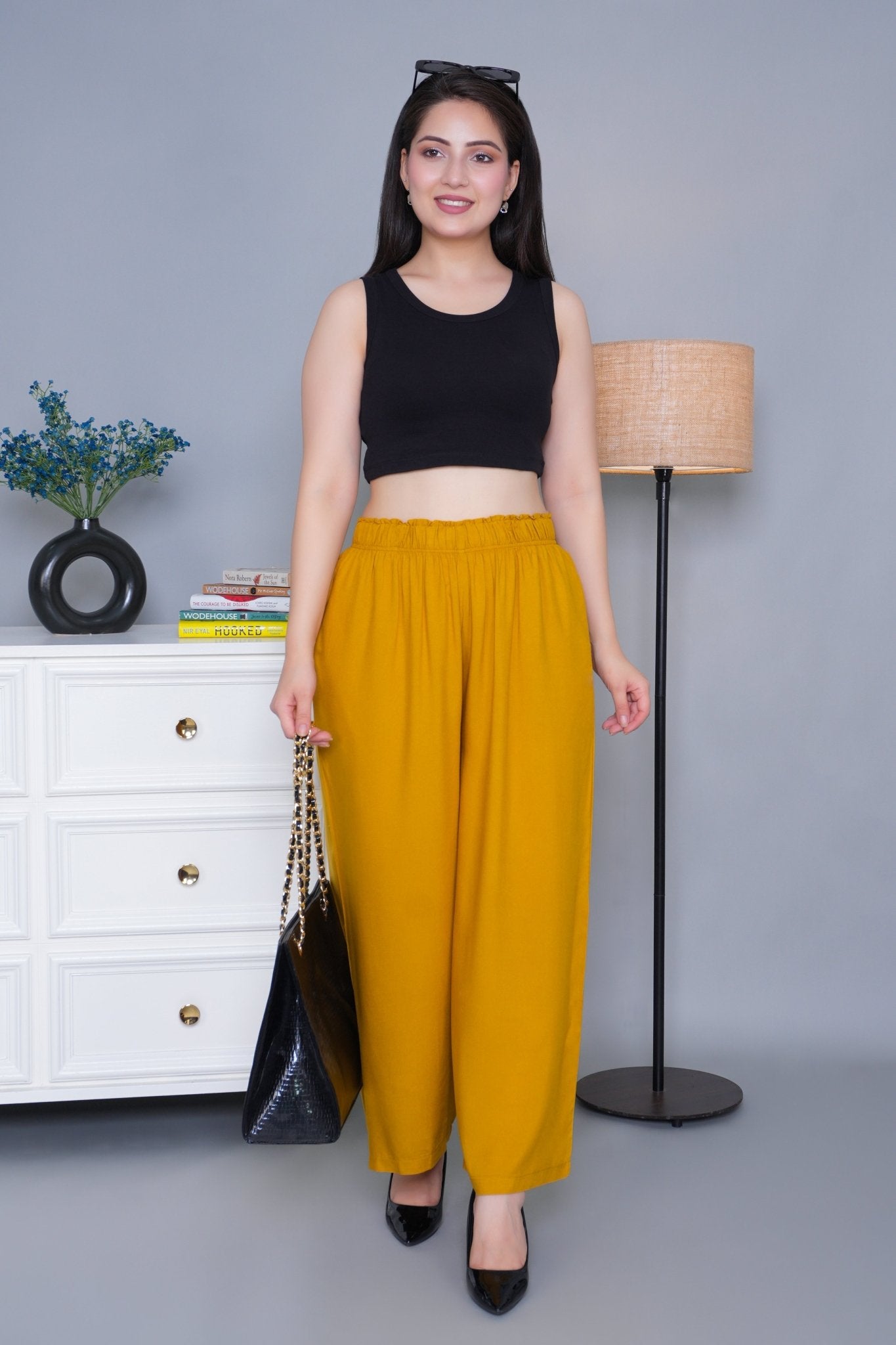 Honey mustard rayon palazzo [ 100% Rayon, Liva Certified ] - Palazzo