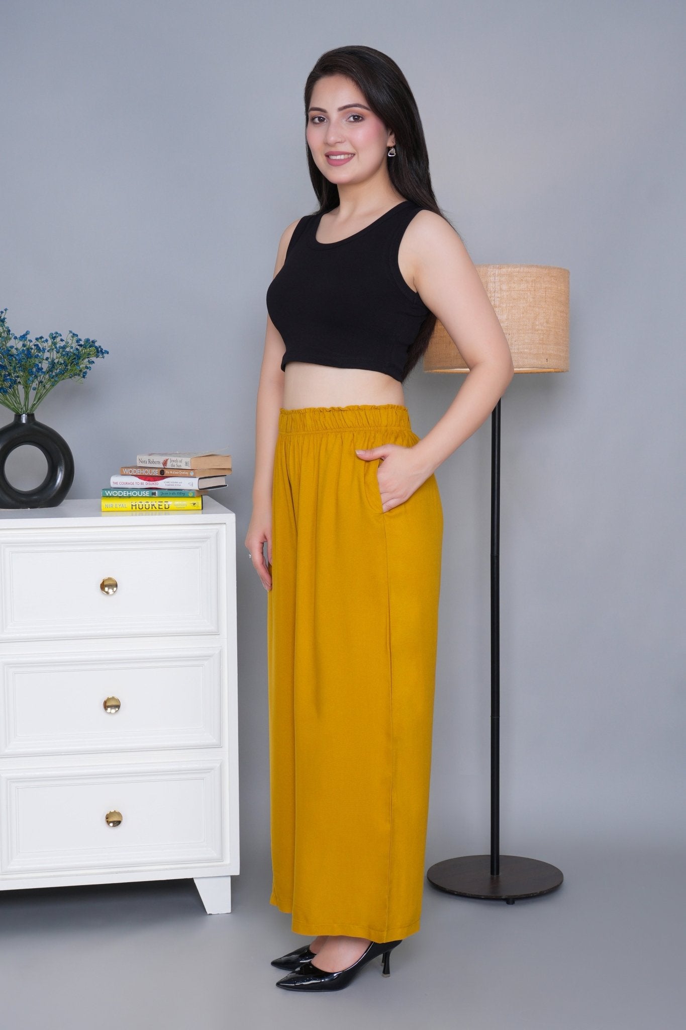 Honey mustard rayon palazzo [ 100% Rayon, Liva Certified ] - Palazzo