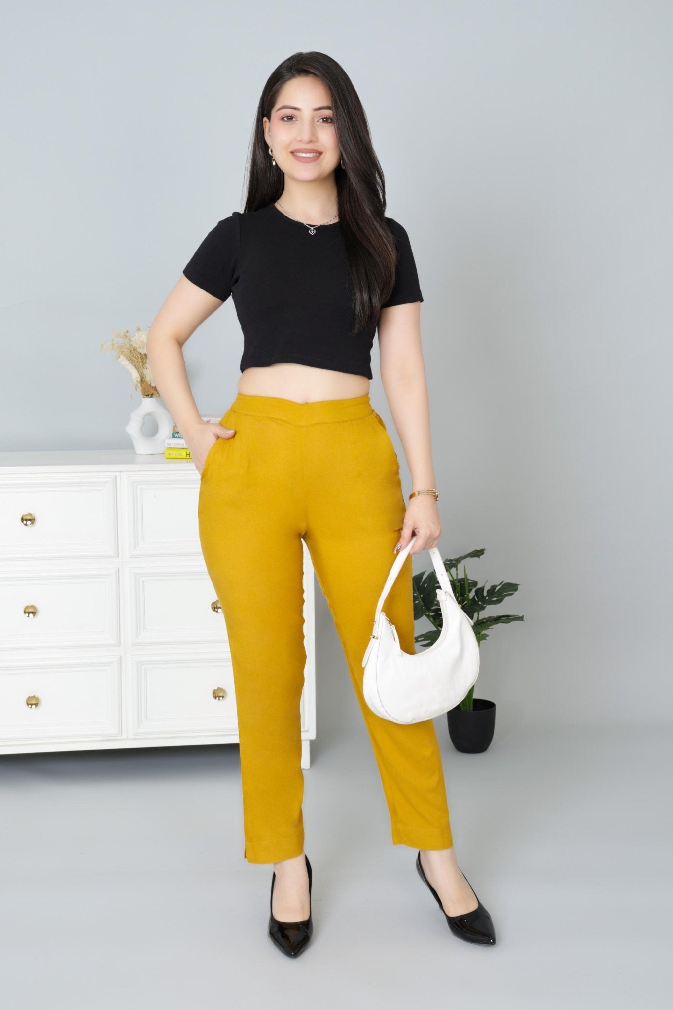 Honey mustard rayon pant [ 100% Rayon, Liva Certified ] - Rayon pants