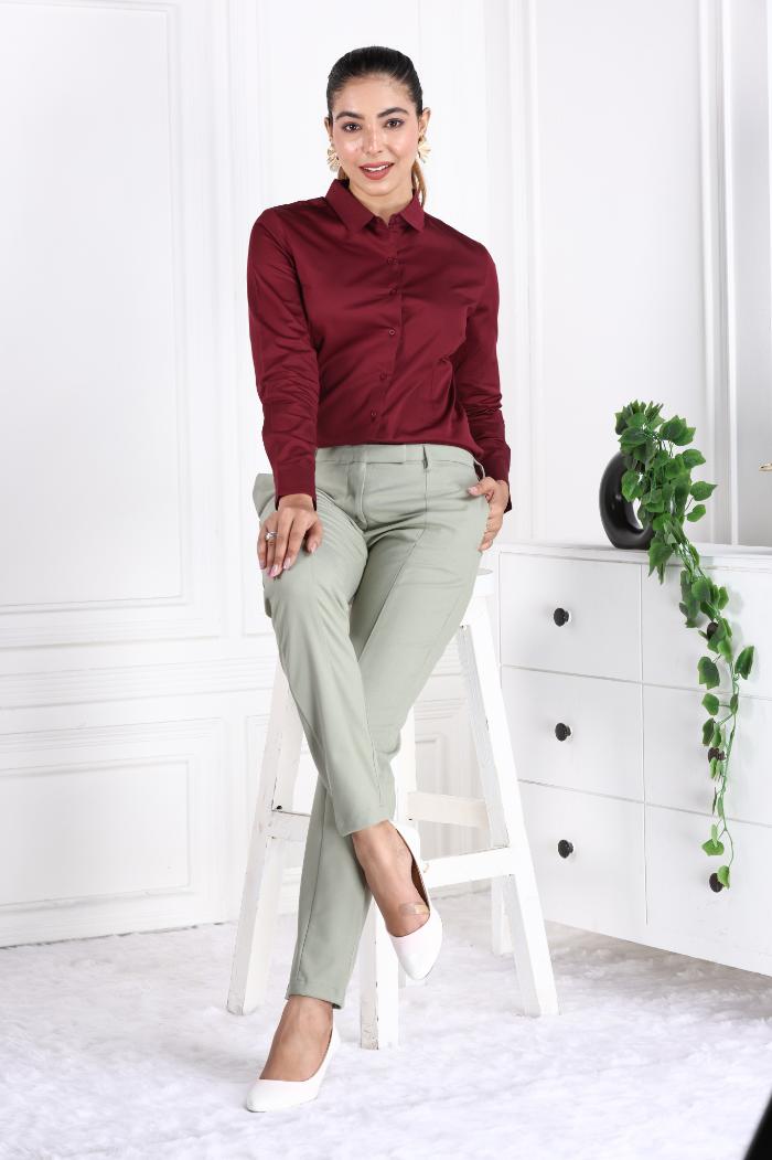 Ice green woven formal pants with spandex [Straight fit] - Woven formal pants