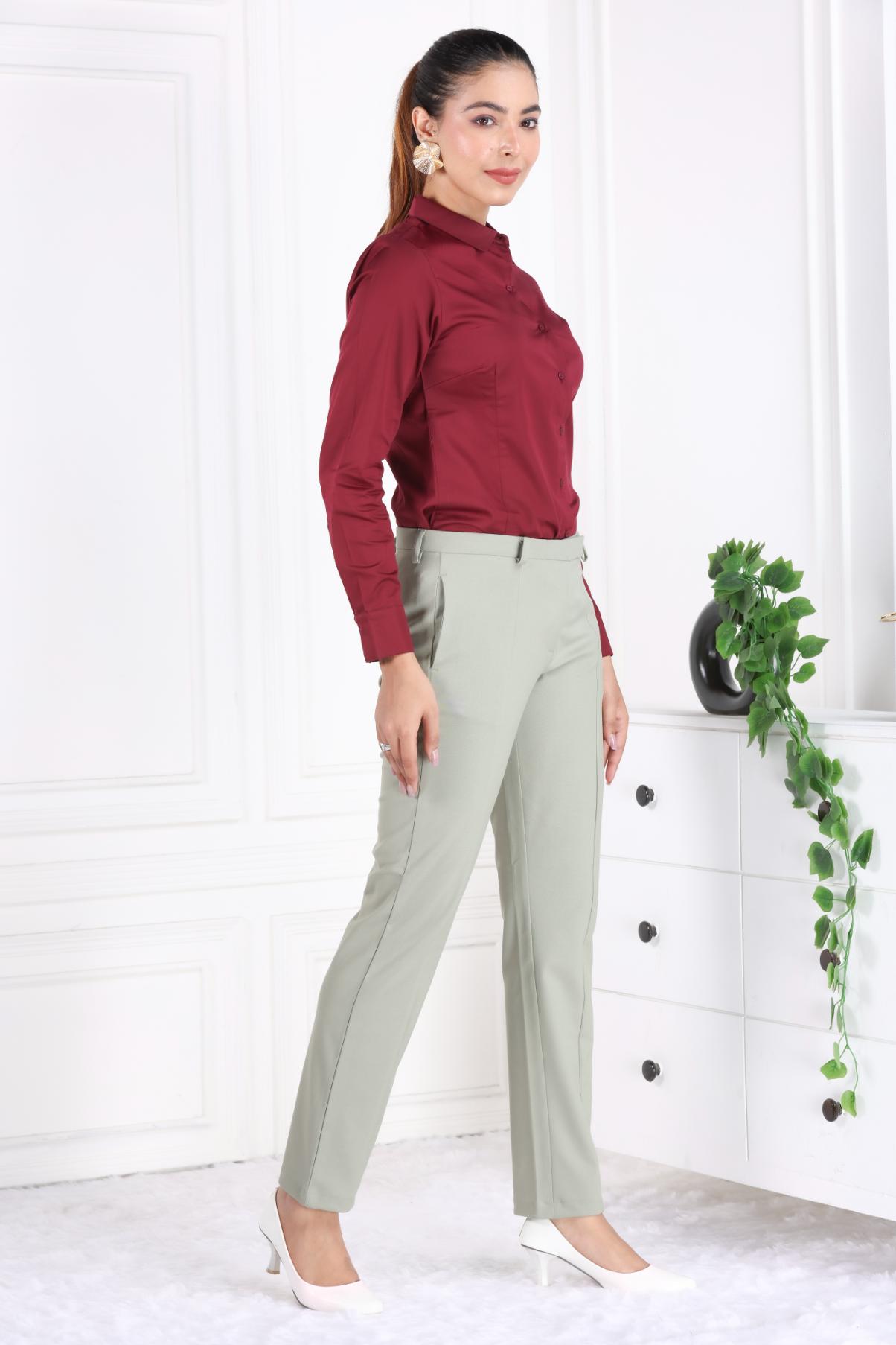 Ice green woven formal pants with spandex [Straight fit] - Woven formal pants