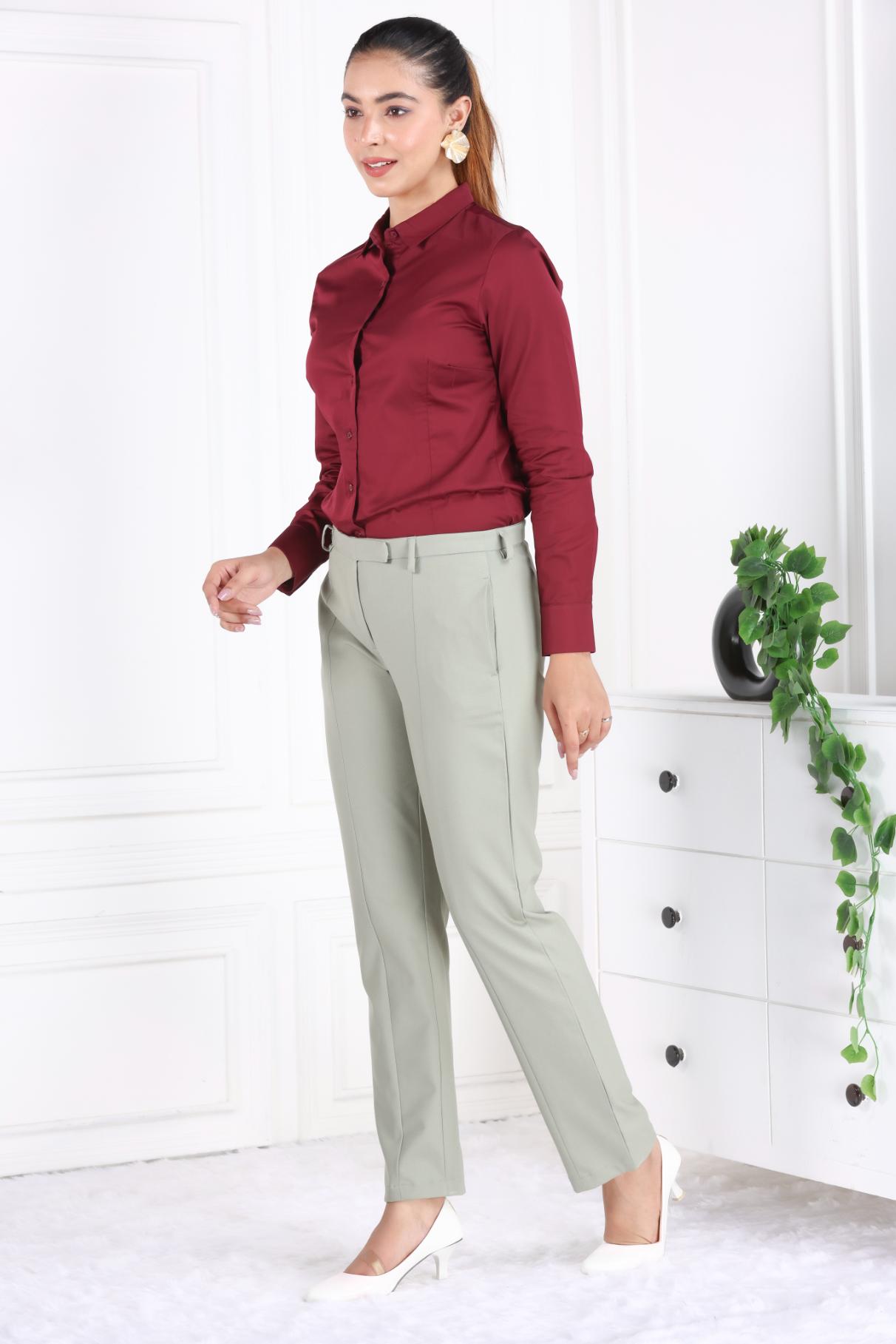 Ice green woven formal pants with spandex [Straight fit] - Woven formal pants