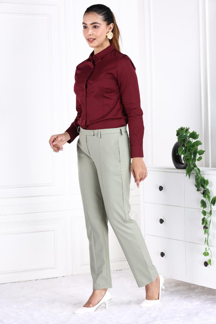 Ice green woven formal pants with spandex [Straight fit] - Woven formal pants