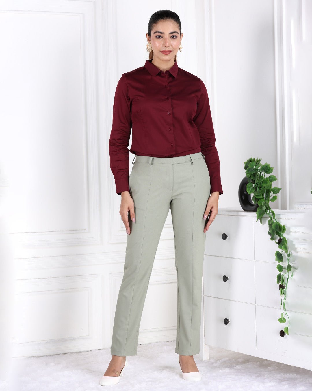 Ice green woven formal pants with spandex [Straight fit] - Woven formal pants