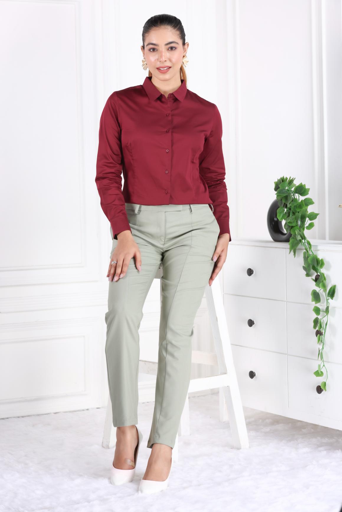 Ice green woven formal pants with spandex [Straight fit] - Woven formal pants