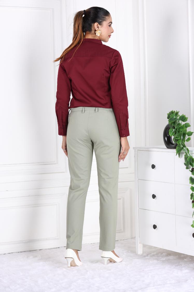 Ice green woven formal pants with spandex [Straight fit] - Woven formal pants