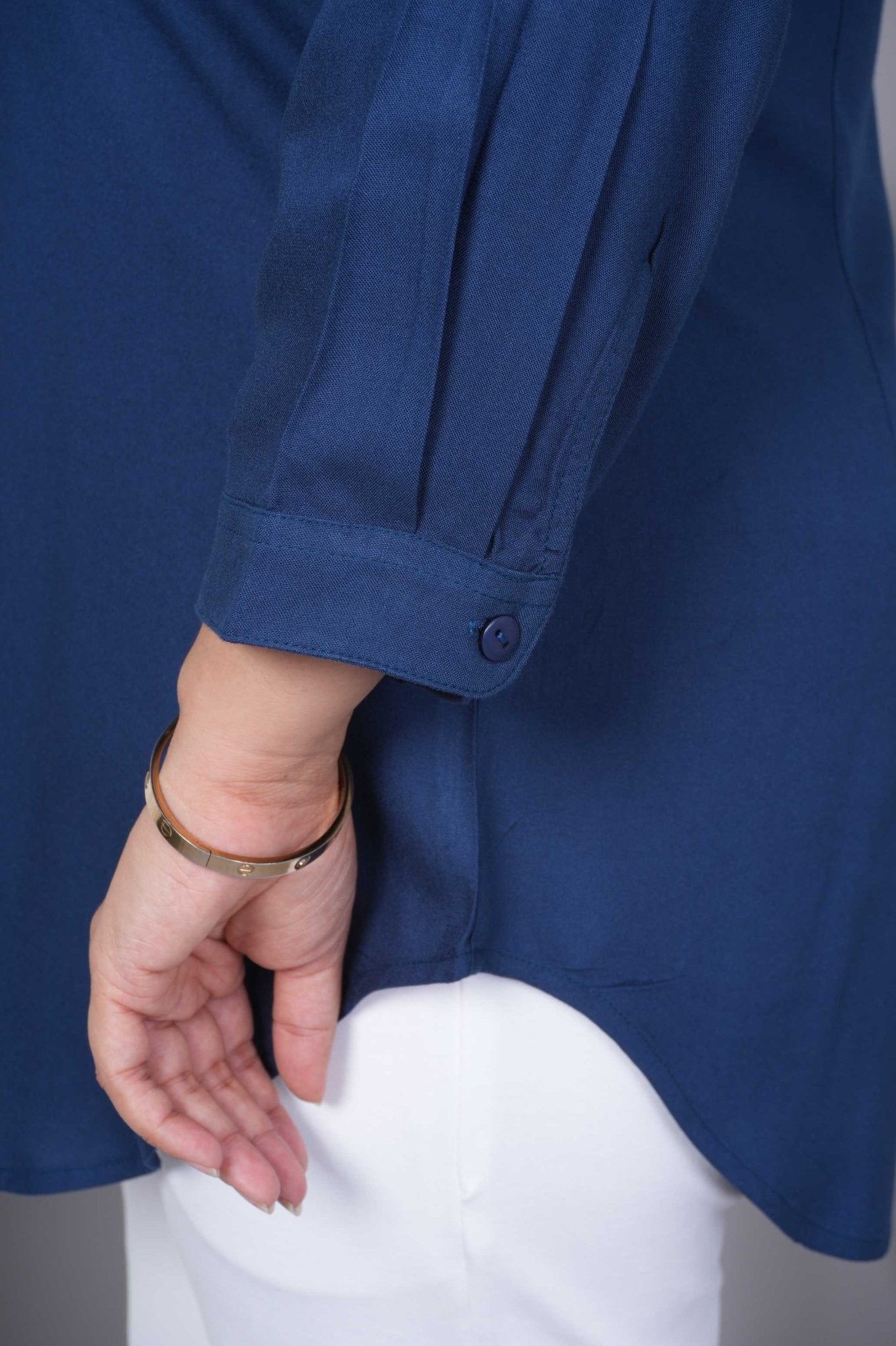 Indigo blue long hemline shirt [ 100% Rayon, Liva Certified ] - Long hemline shirt