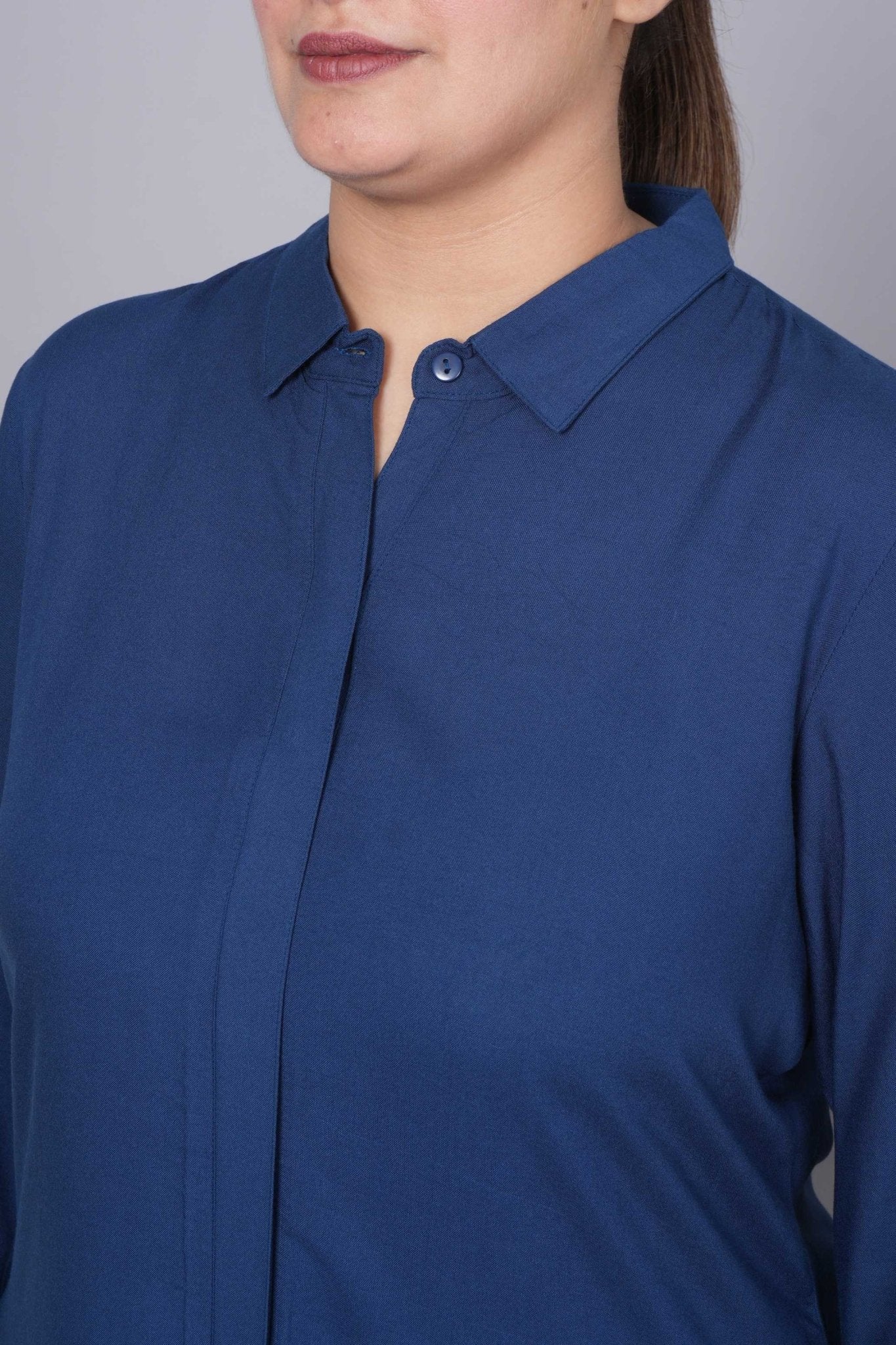 Indigo blue long hemline shirt [ 100% Rayon, Liva Certified ] - Long hemline shirt