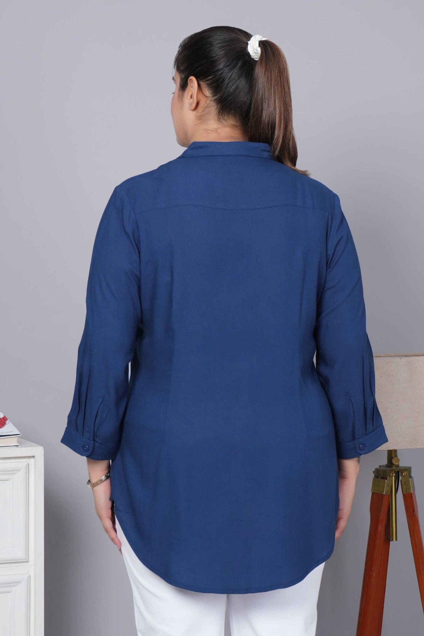 Indigo blue long hemline shirt [ 100% Rayon, Liva Certified ] - Long hemline shirt