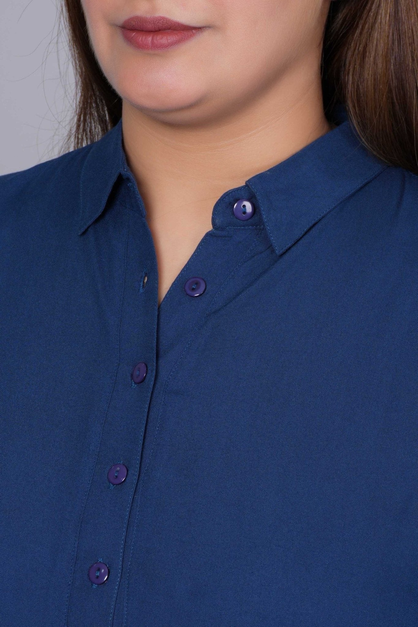 Indigo blue longline shirt [ 100% Rayon, Liva Certified ] - Long line shirt