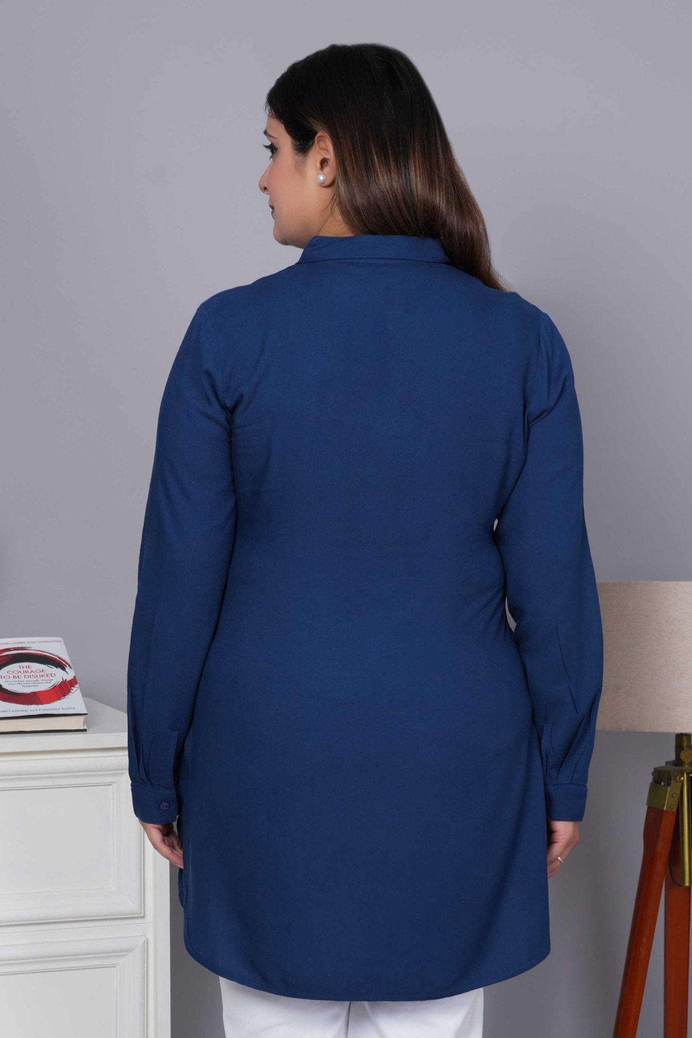 Indigo blue longline shirt [ 100% Rayon, Liva Certified ] - Long line shirt