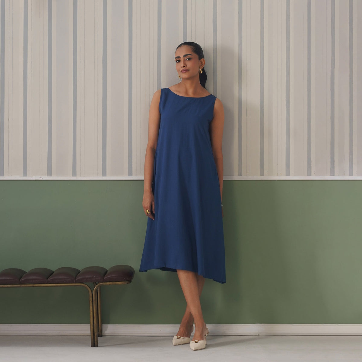 Indigo blue rayon flare dress with pocket [ Premium 100% Rayon, Liva Certified ] -Rayon flare dress with pocket