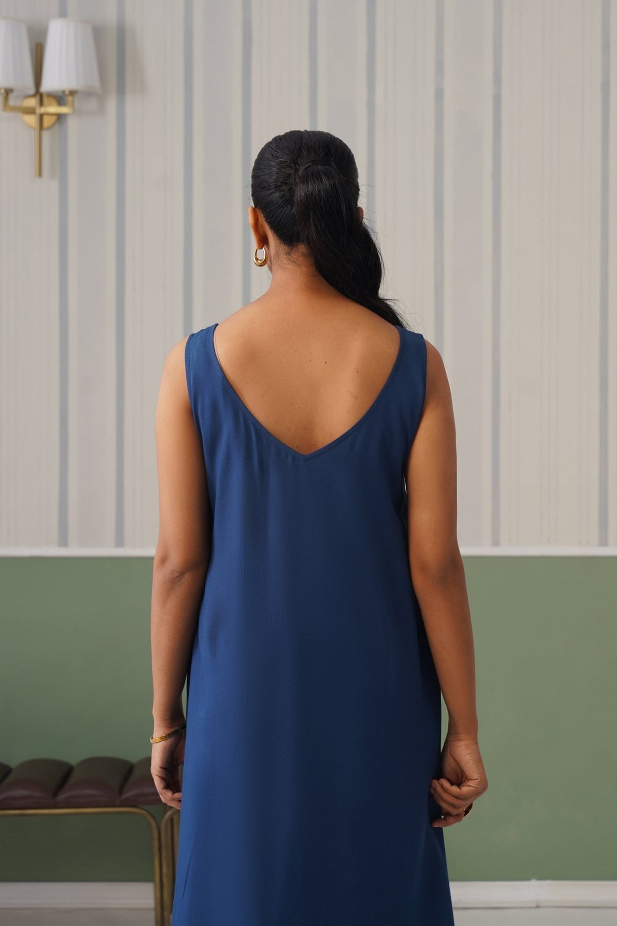 Indigo blue rayon flare dress with pocket [ Premium 100% Rayon, Liva Certified ] -Rayon flare dress with pocket