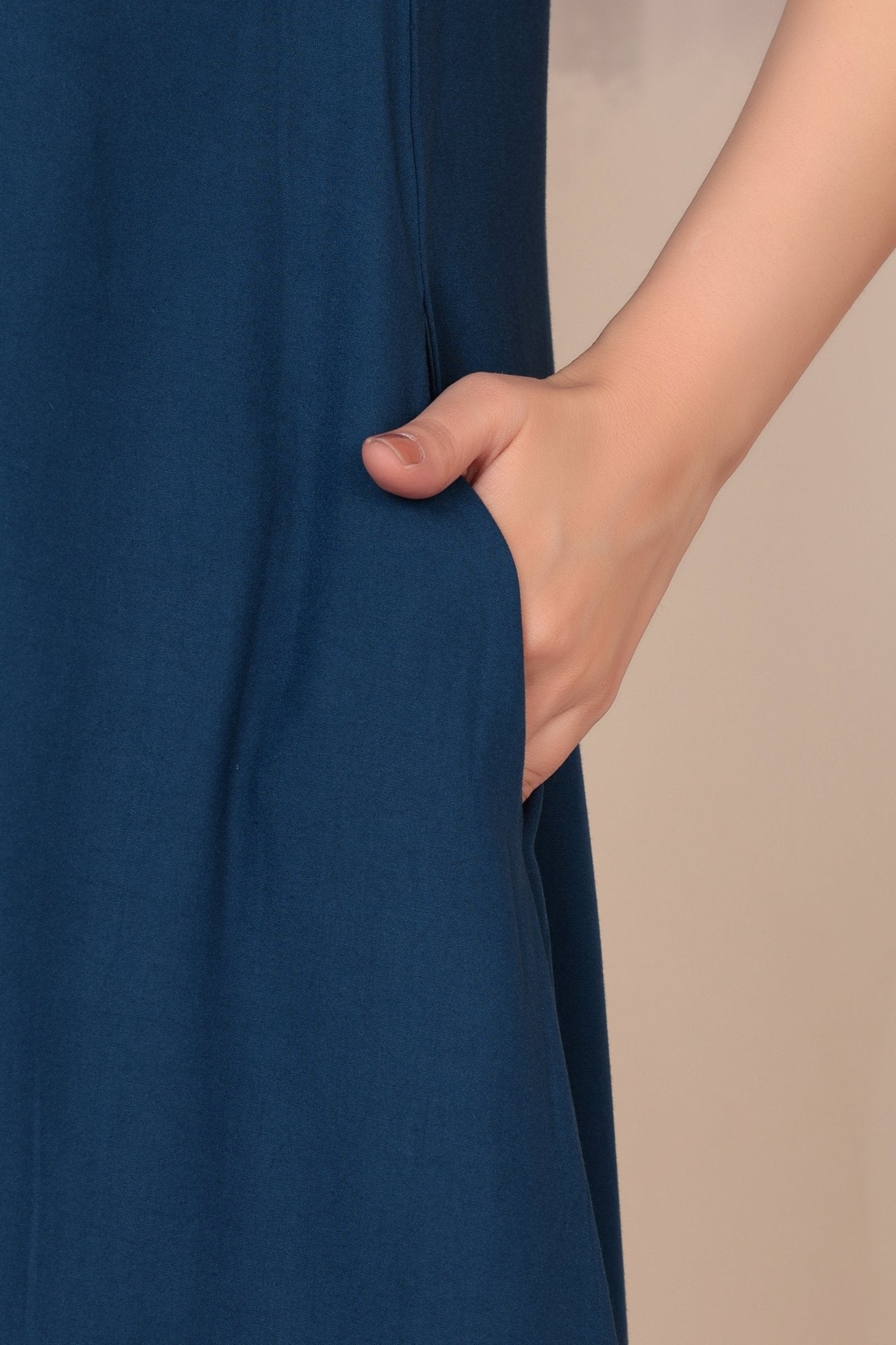 Indigo blue rayon flare dress with pocket [ Premium 100% Rayon, Liva Certified ] -Rayon flare dress with pocket