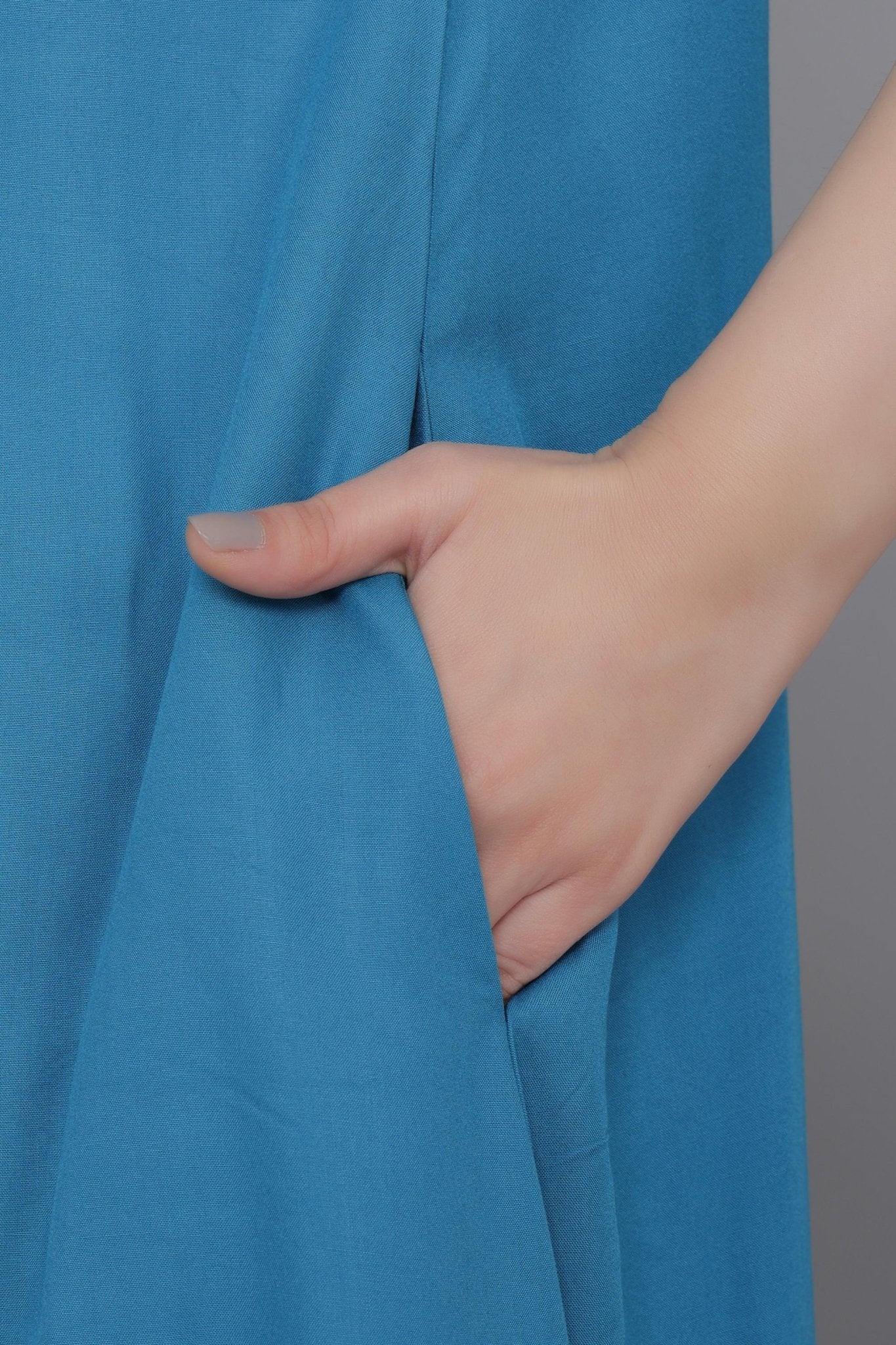 Indigo blue rayon flare dress with pocket [ Premium 100% Rayon, Liva Certified ] -Rayon flare dress with pocket
