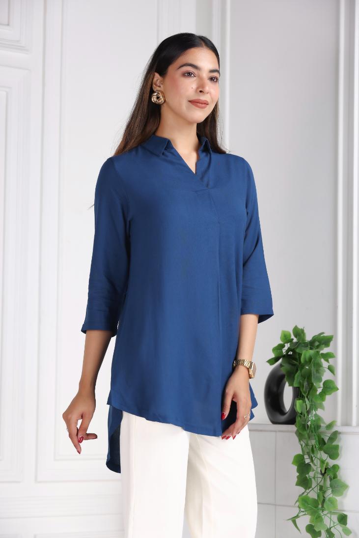 Indigo blue rayon flare top [ 100% Rayon, Liva Certified ] - Rayon flare top