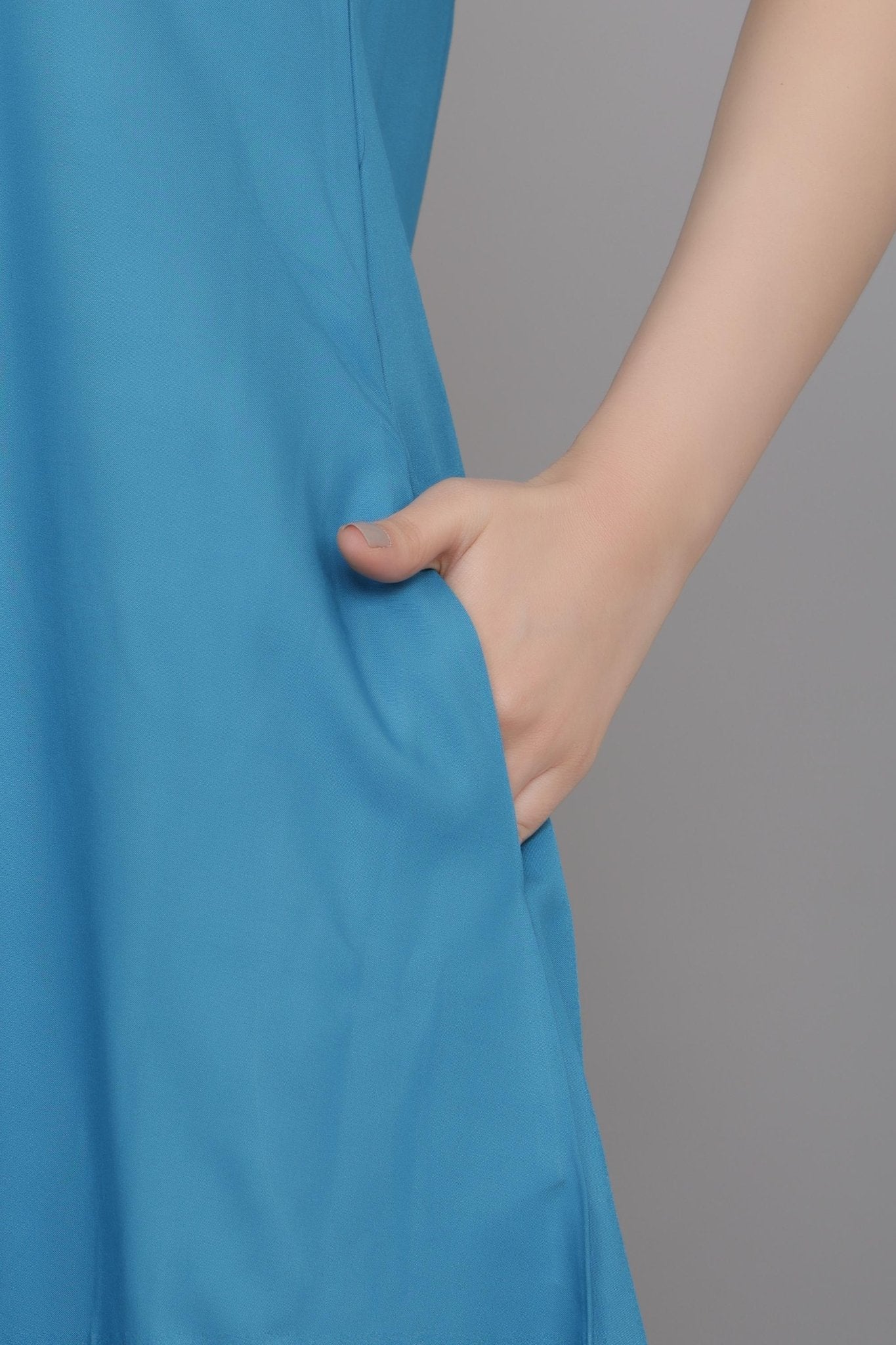 Indigo blue rayon line dress with pocket [ Premium 100% Rayon, Liva Certified ] -Rayon line dress with pocket