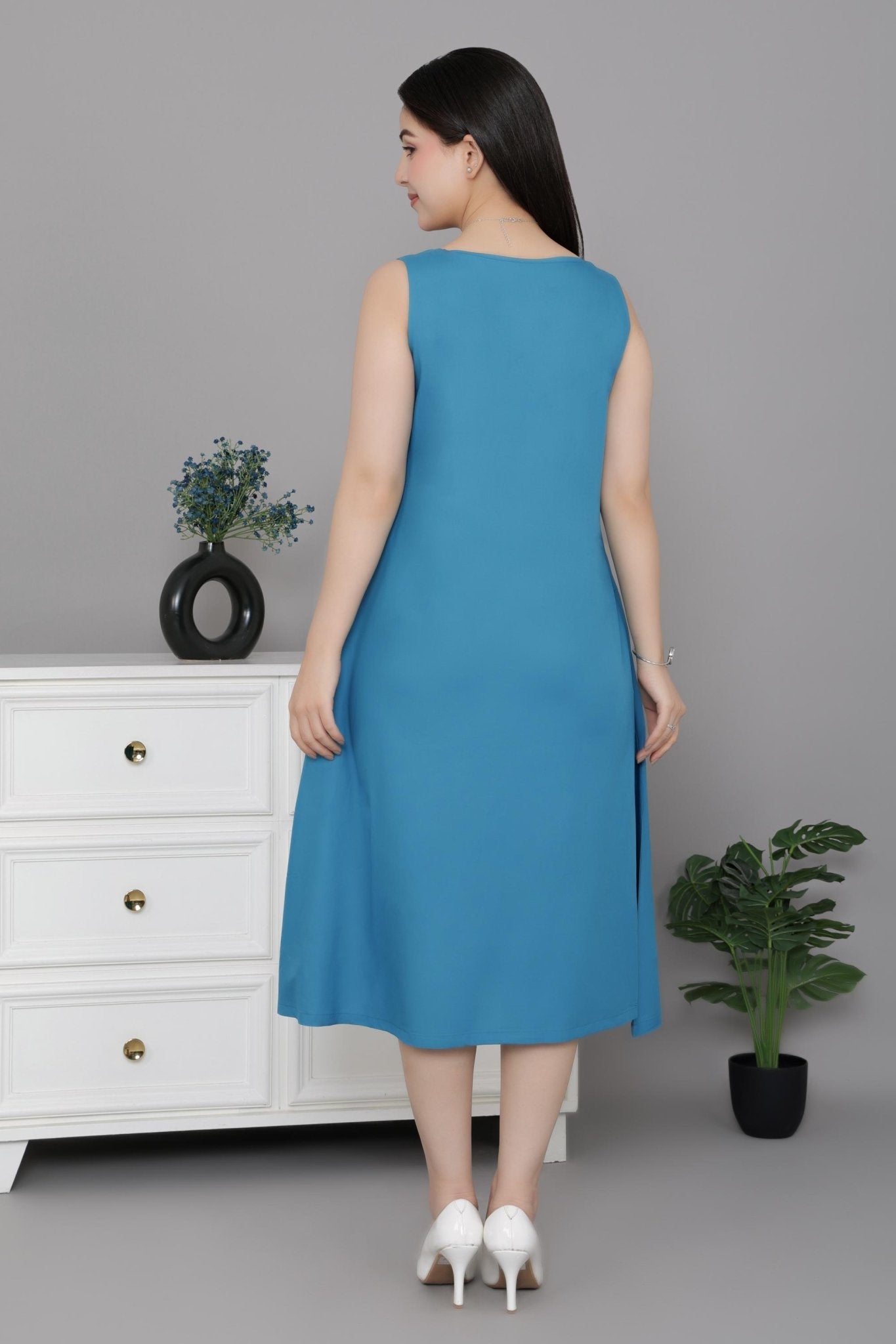 Indigo blue rayon line dress with pocket [ Premium 100% Rayon, Liva Certified ] -Rayon line dress with pocket