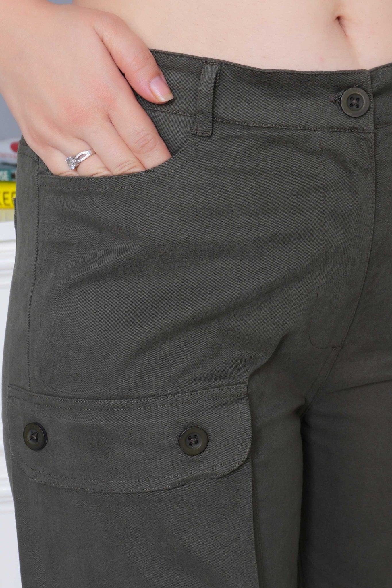 Khakhi green stretchable biowash USA HQ cotton travel shorts with superior elastic belt. - Travel shorts