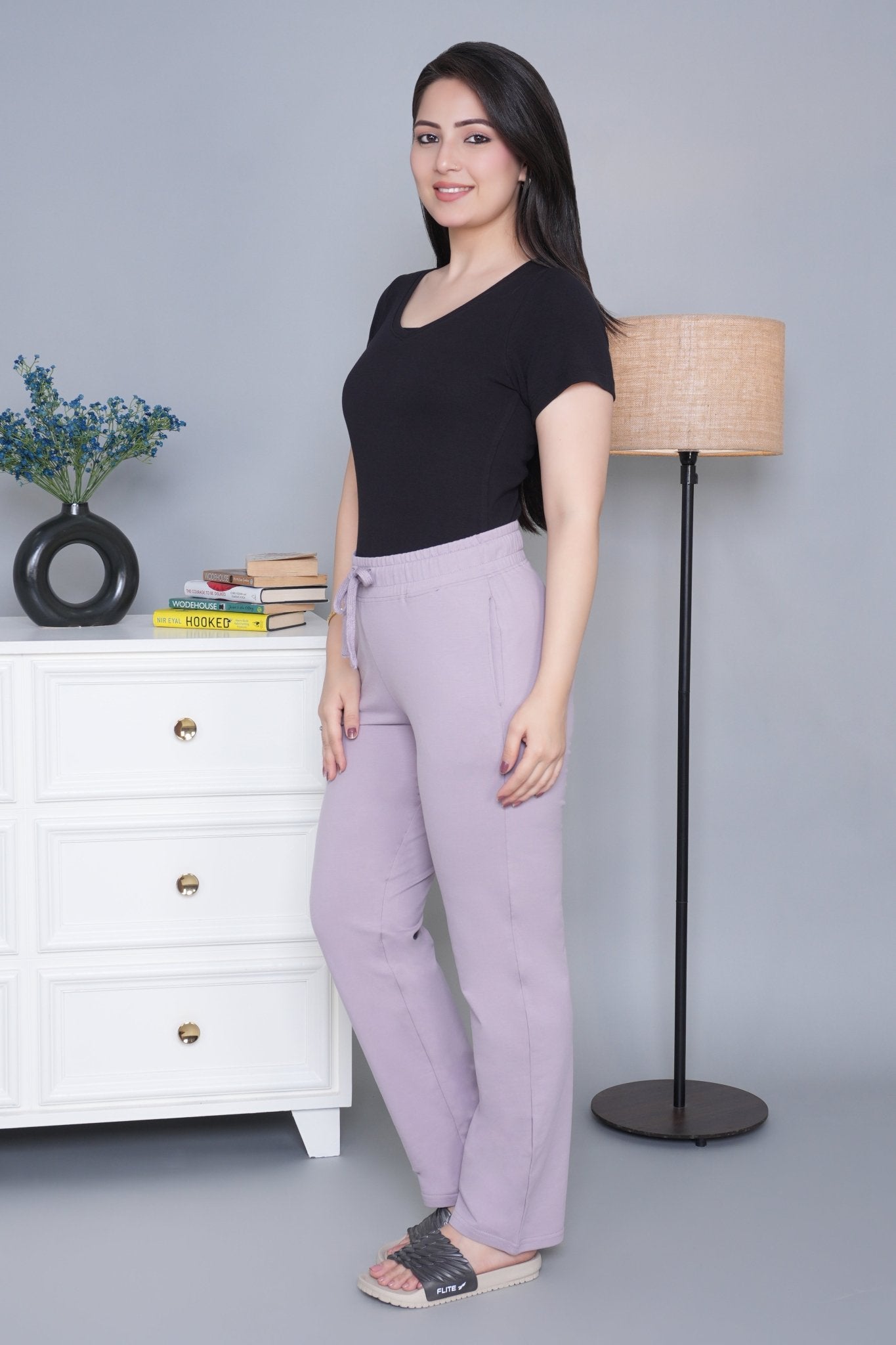 Lavender all day home pants with extra comfort. [100% Cotton Lycra] - All day home pant