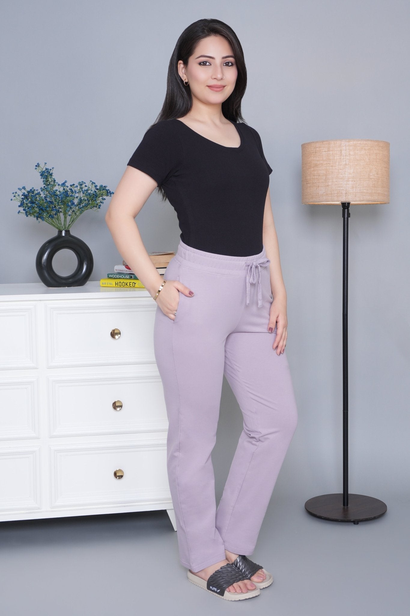 Lavender all day home pants with extra comfort. [100% Cotton Lycra] - All day home pant