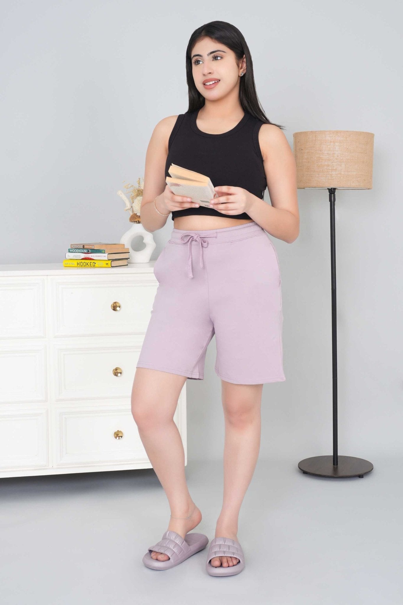 Lavender all day home shorts with extra comfort. [100% Cotton Lycra] - All day home shorts