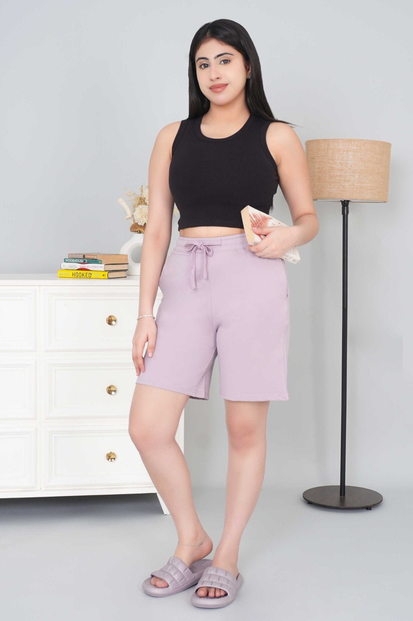 Lavender all day home shorts with extra comfort. [100% Cotton Lycra] - All day home shorts