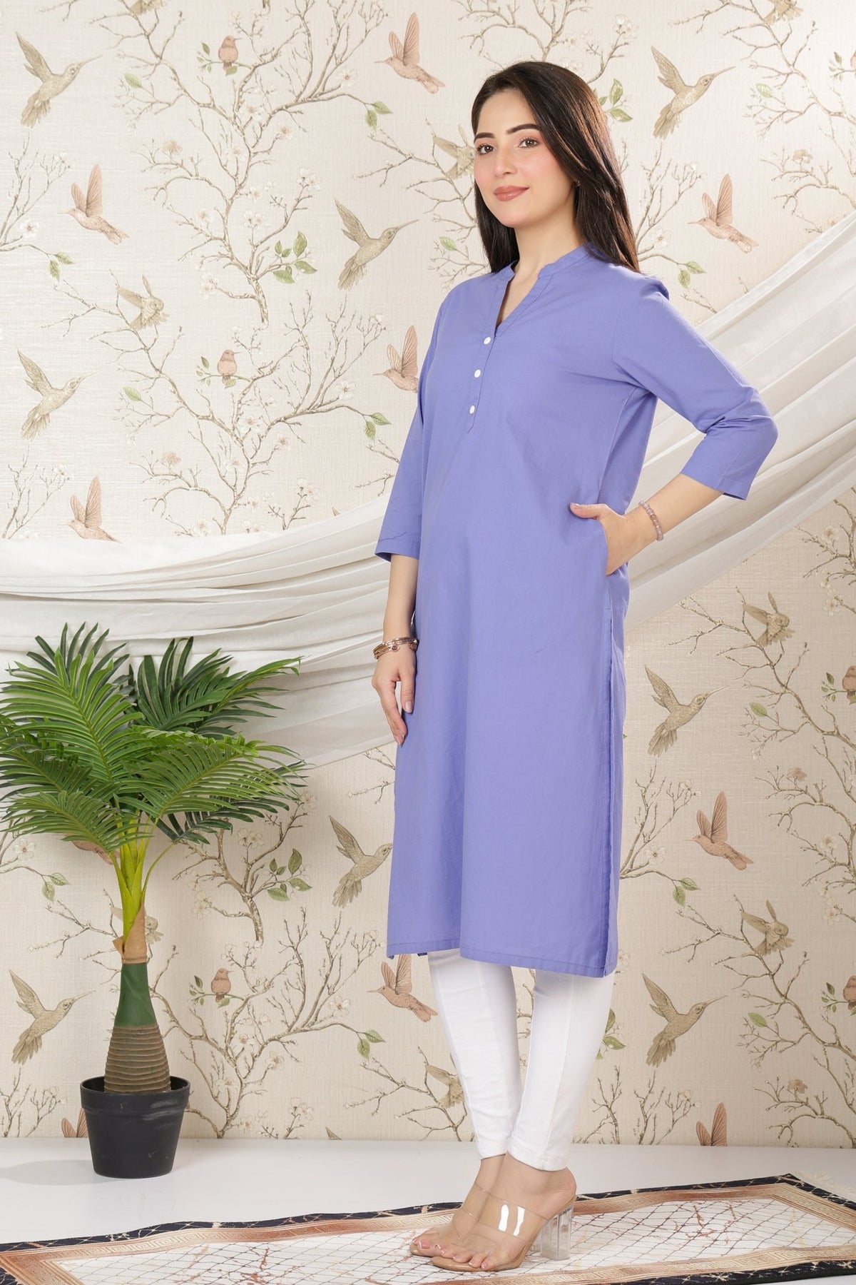 Lavender blue 100% Premium Cotton Long Kurta -Cotton long kurta