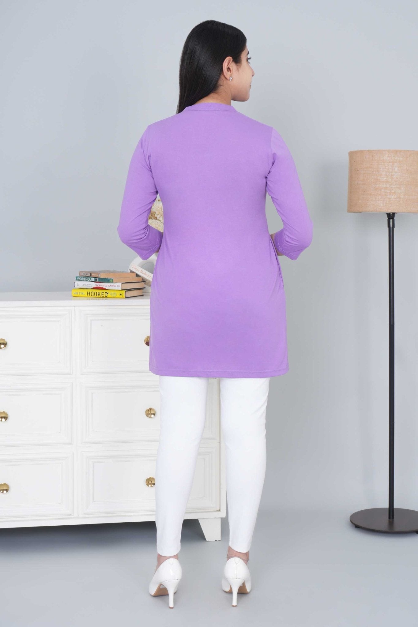 Lavender cotton kurti tshirt with pockets - Kurti tshirt
