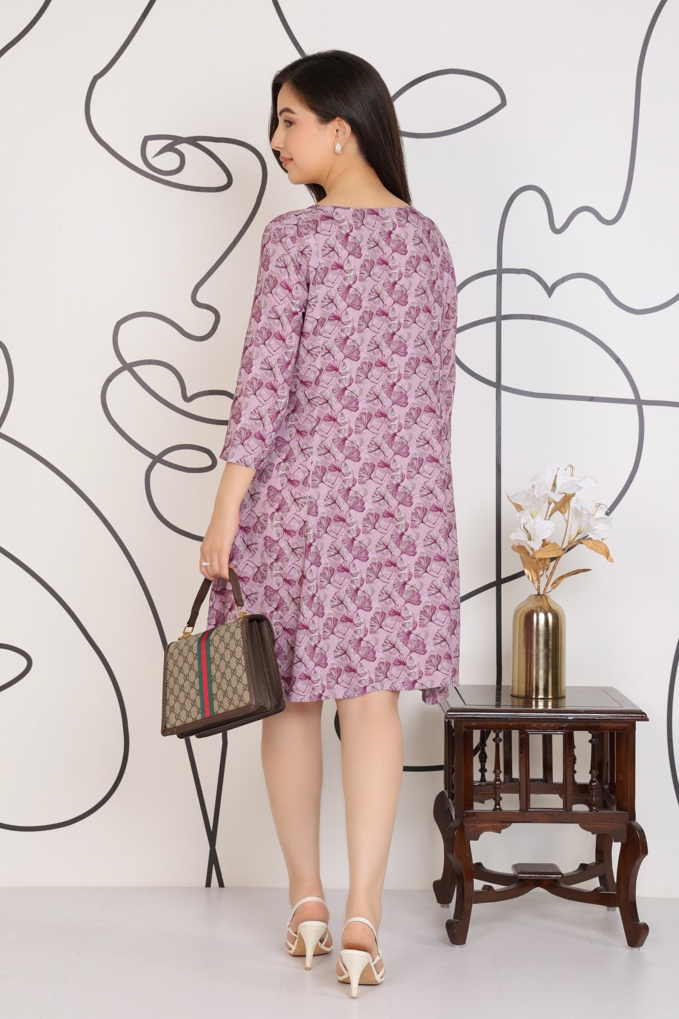 Lavender Floral Bliss Dress [100% pure rayon] -Cotton midi dress