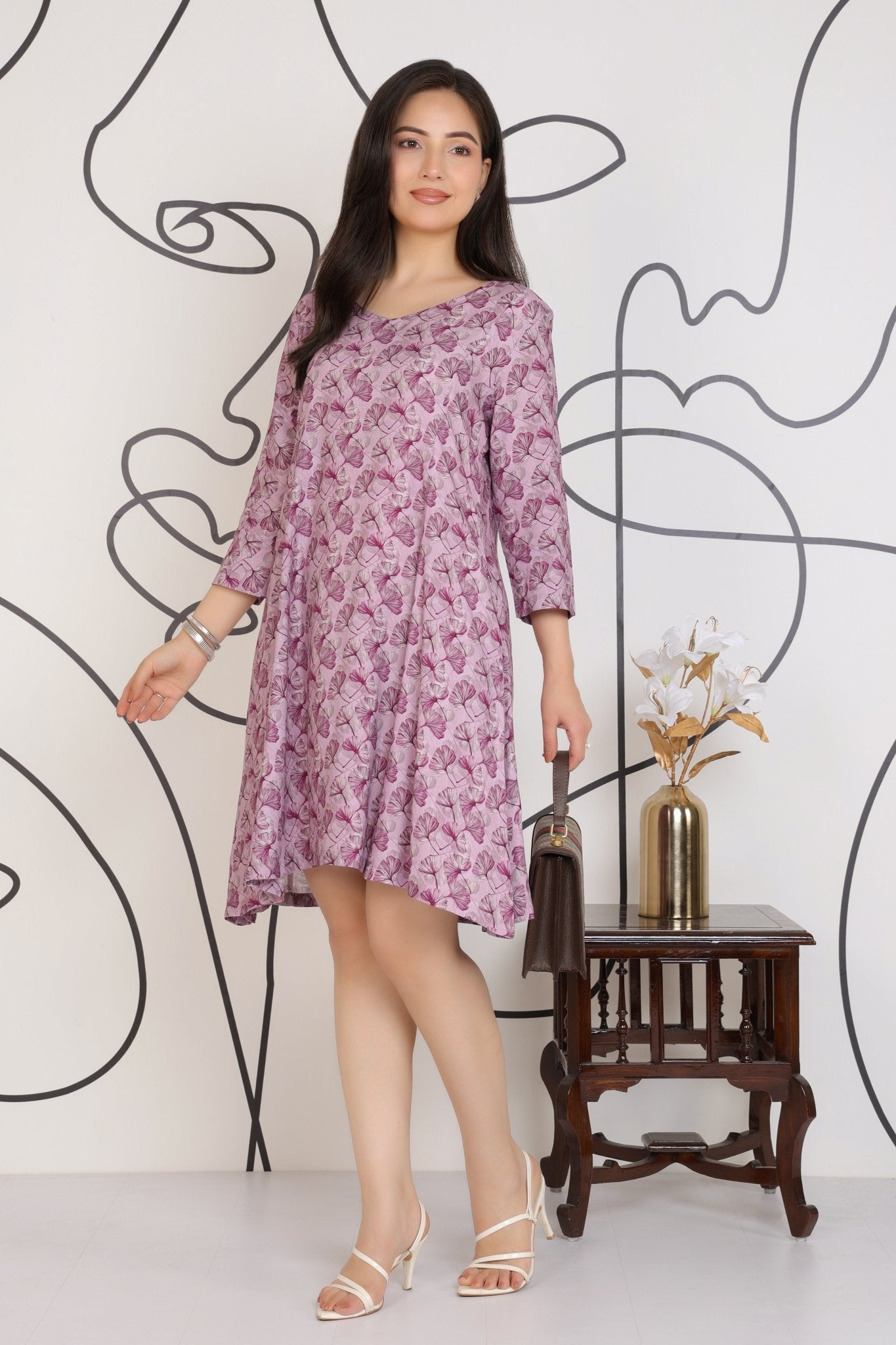 Lavender Floral Bliss Dress [100% pure rayon] -Cotton midi dress