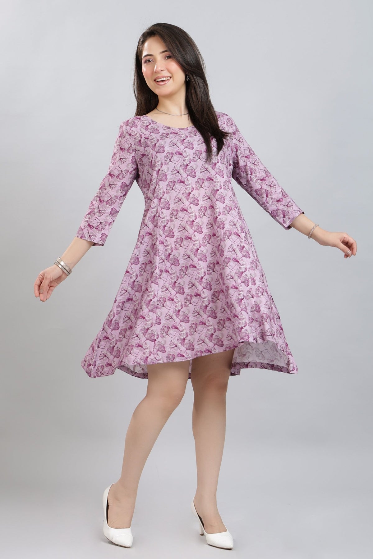 Lavender Floral Bliss Dress [100% pure rayon] -Cotton midi dress