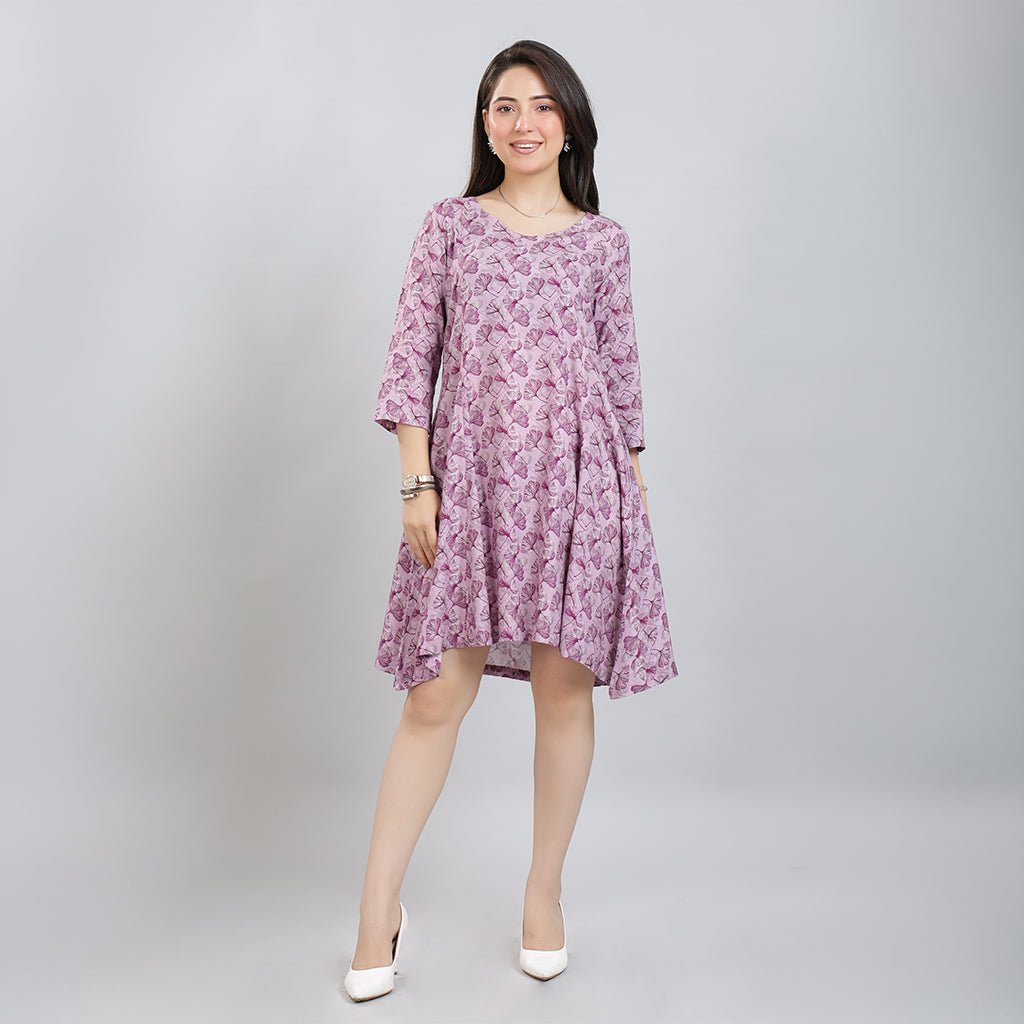 Lavender Floral Bliss Dress [100% pure rayon] -Cotton midi dress