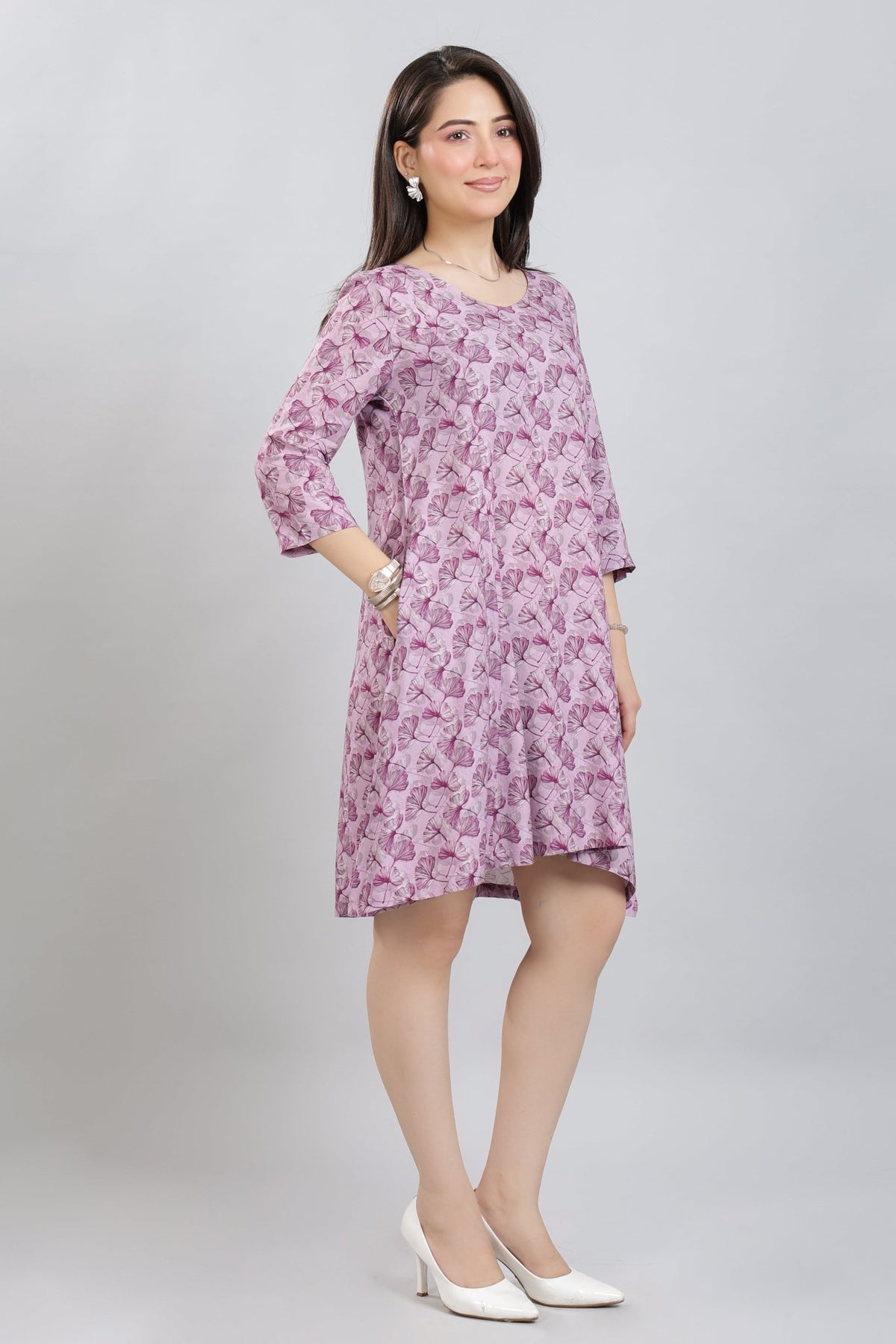 Lavender Floral Bliss Dress [100% pure rayon] -Cotton midi dress