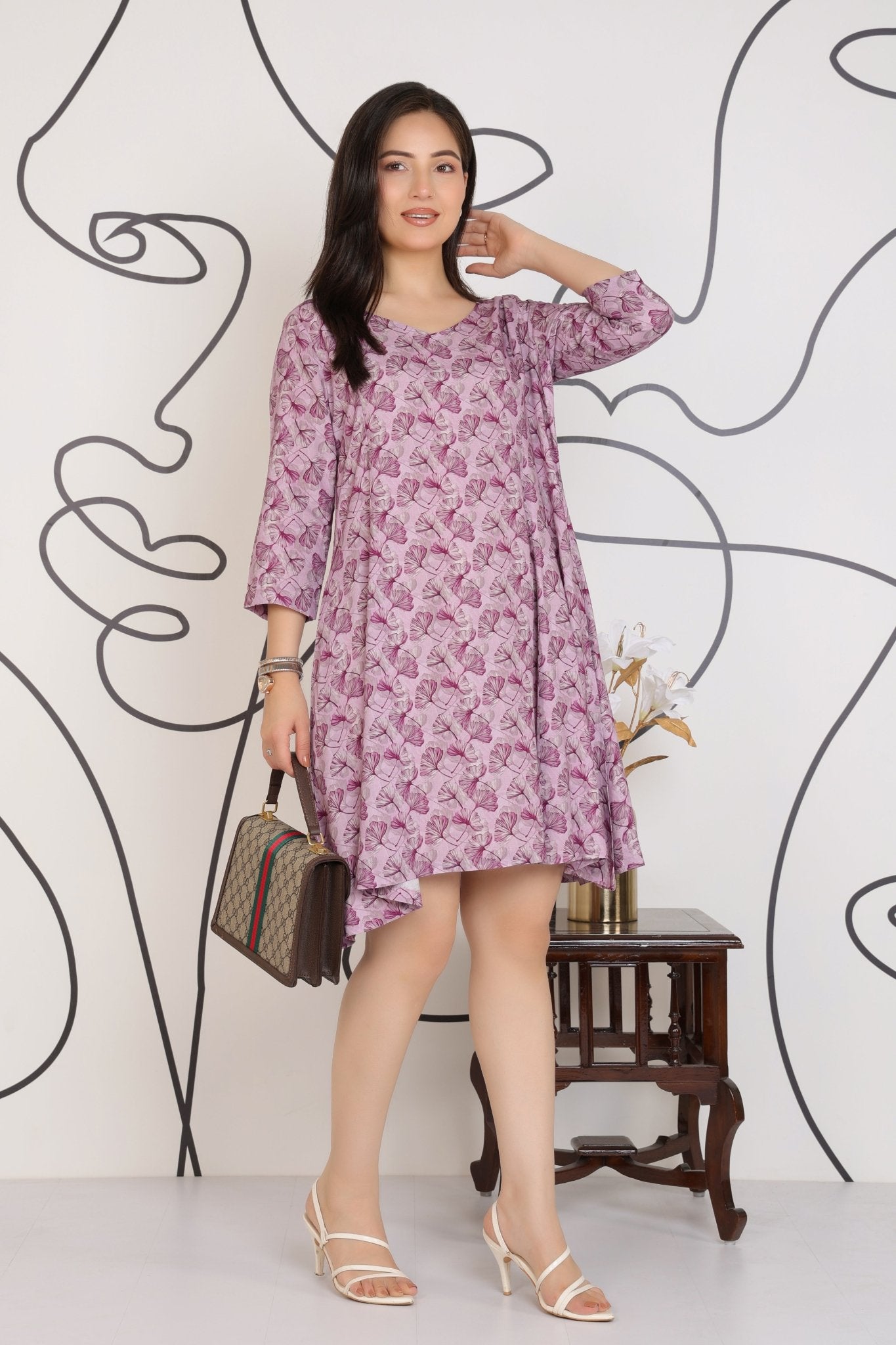 Lavender Floral Bliss Dress [100% pure rayon] -Cotton midi dress