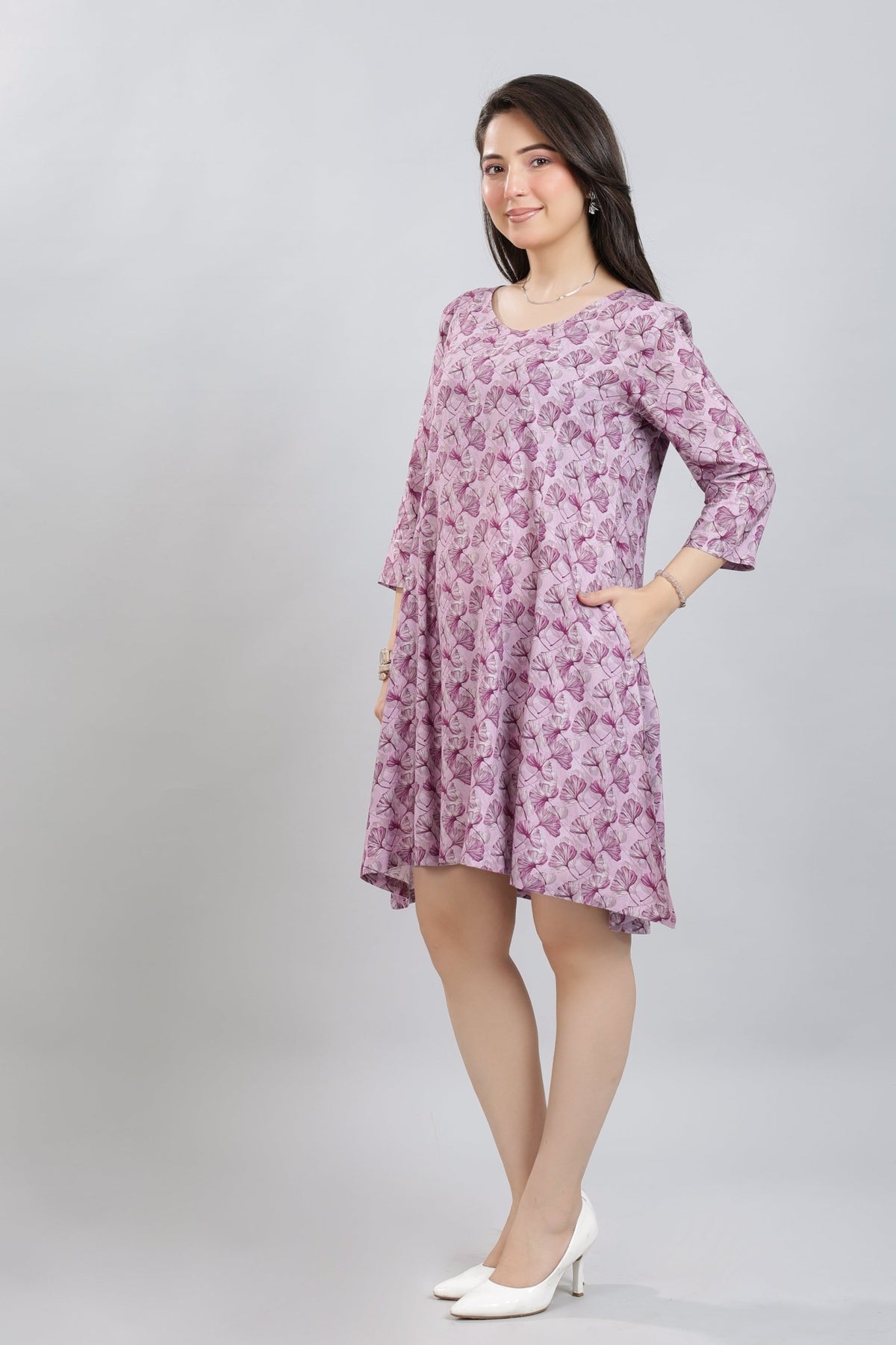 Lavender Floral Bliss Dress [100% pure rayon] -Cotton midi dress